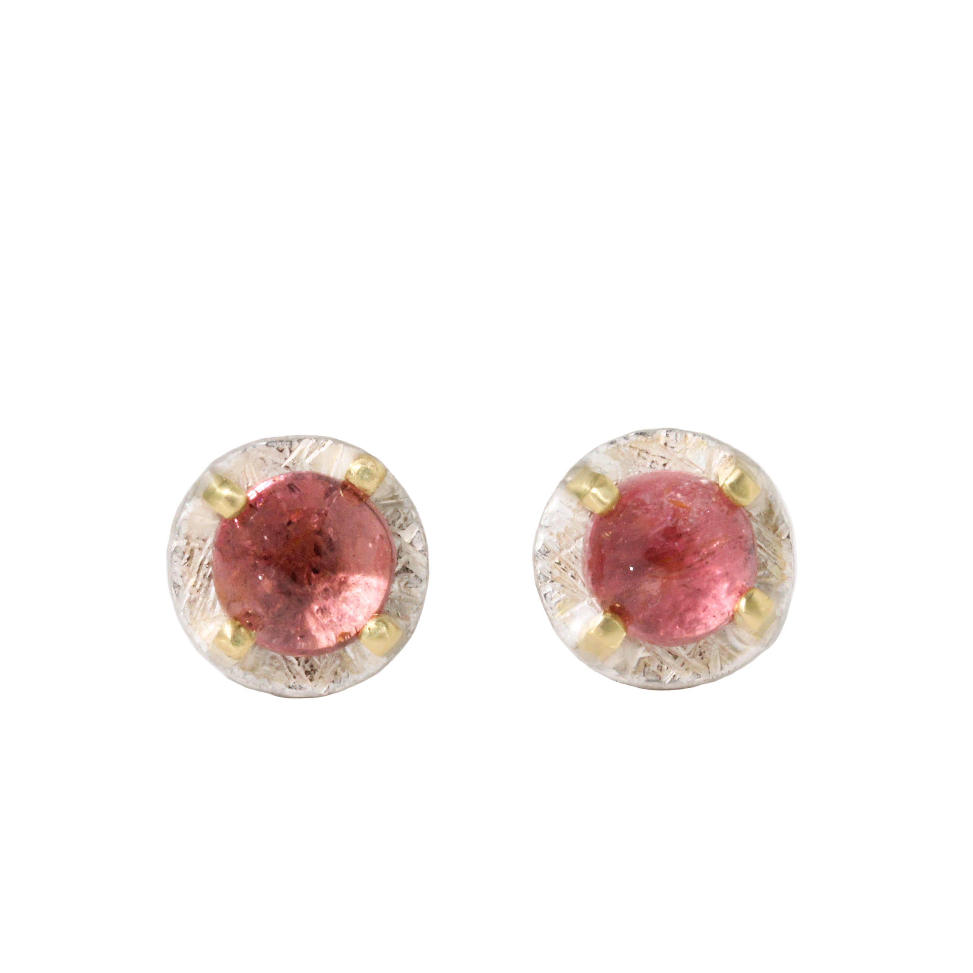 Carved Pink Tourmaline Stud Earrings