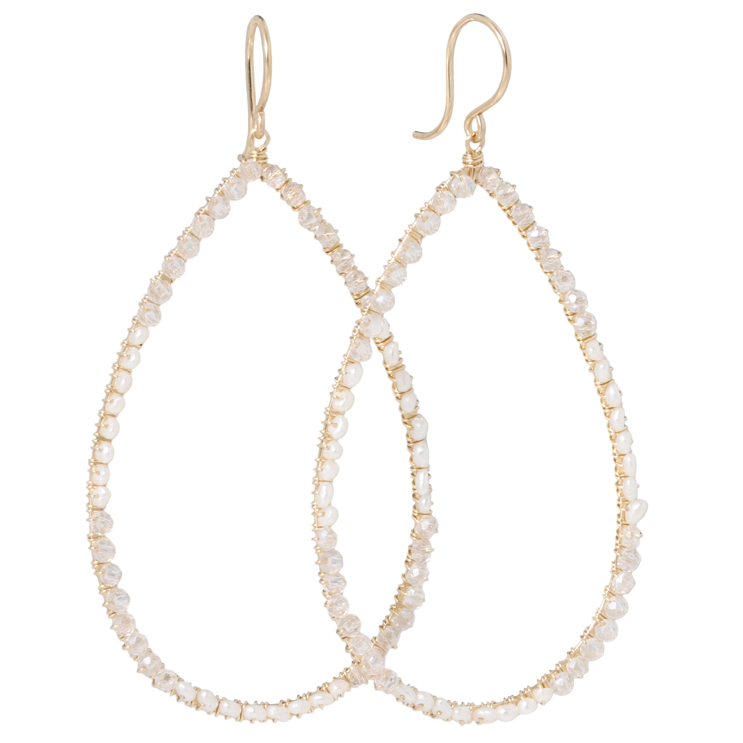Large Pearl and Crystal Teardrop Earrings