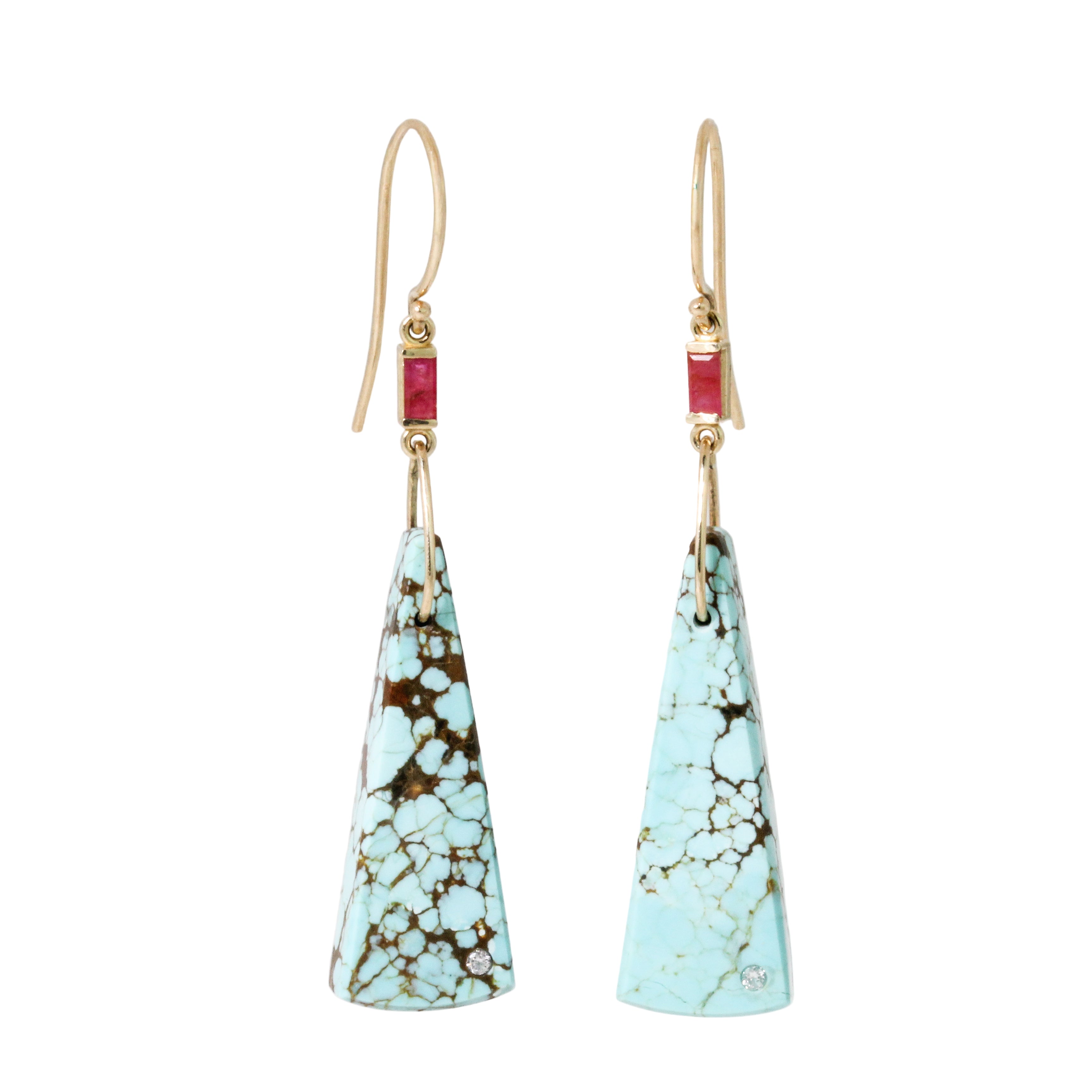Triangle Turquoise + Ruby Baguette Earrings