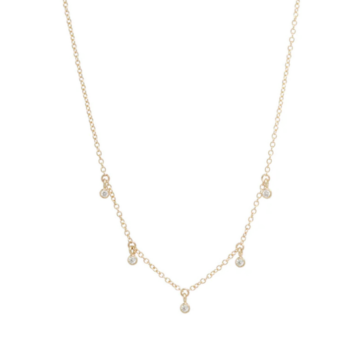 Five Tiny Dangling Bezel Diamonds Necklace