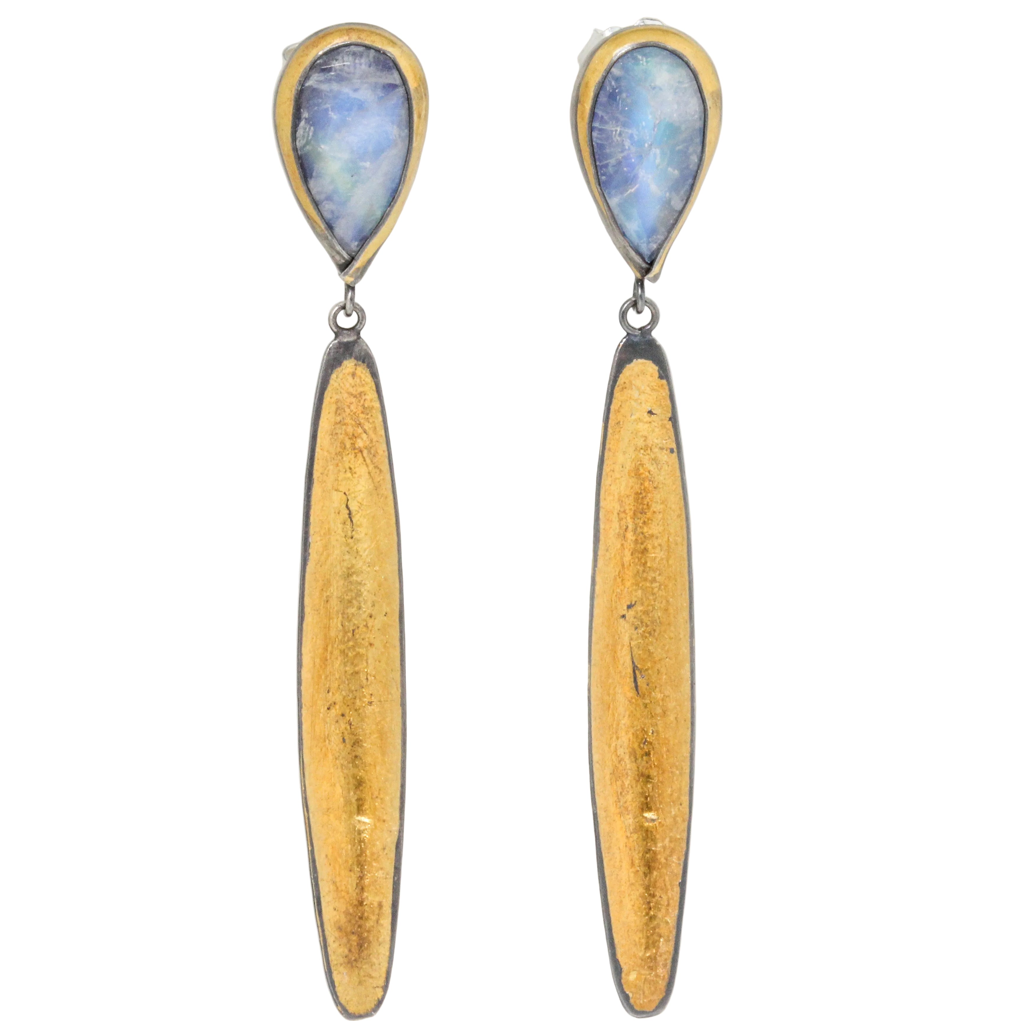 Rainbow Moonstone Long Petal Earrings