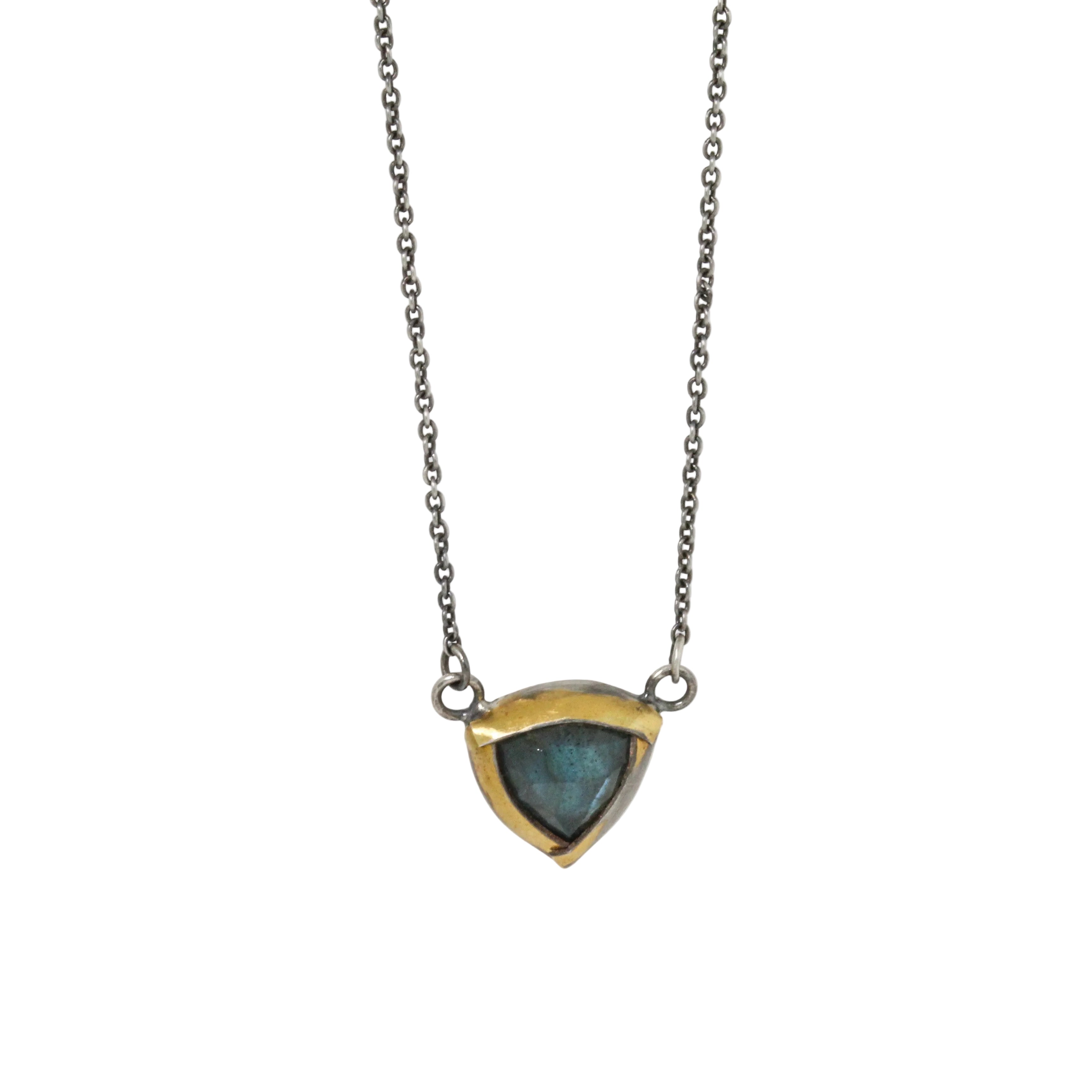 Petite Tri Fold Teal Labradorite Necklace