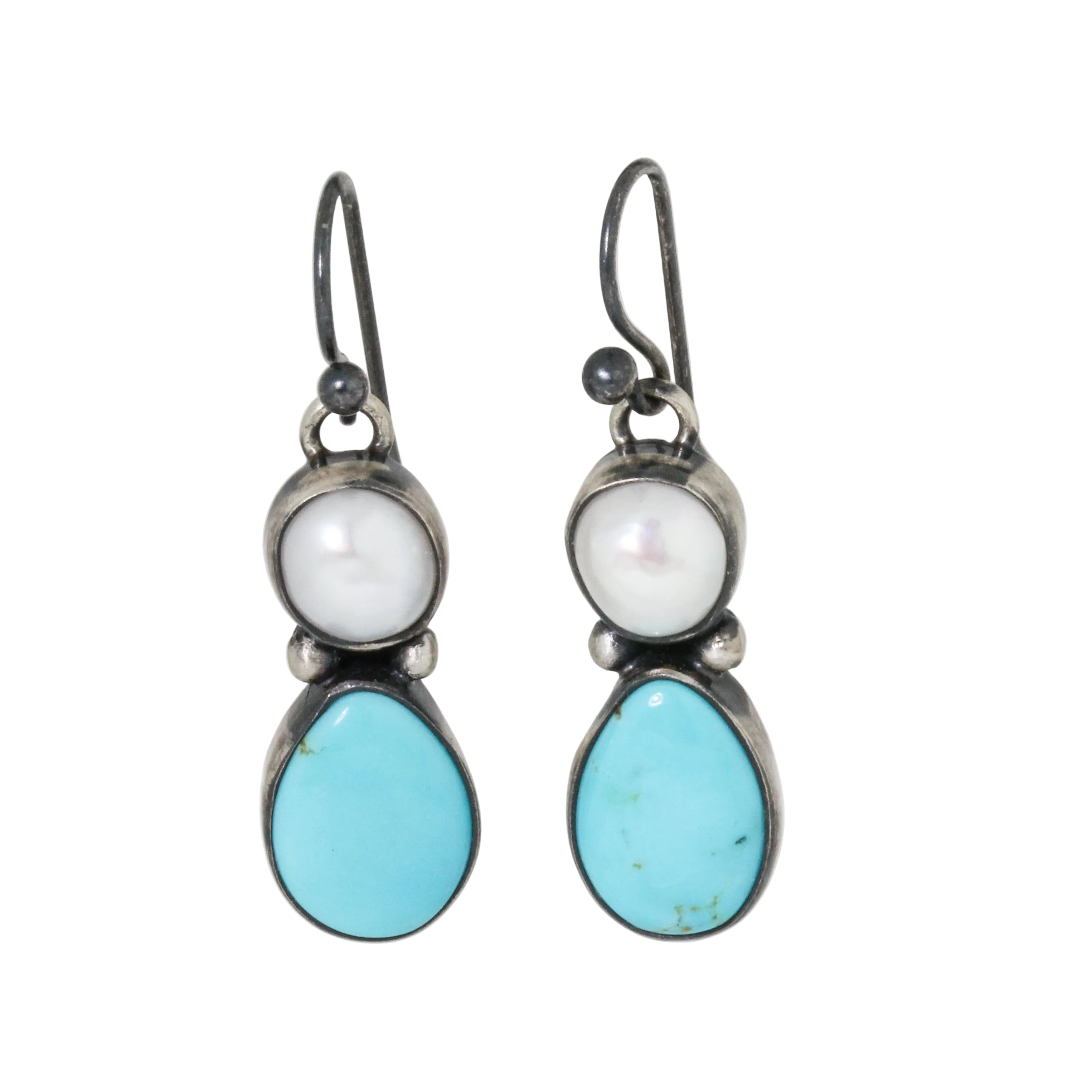 Pearl + Turquoise Double Drop Earrings