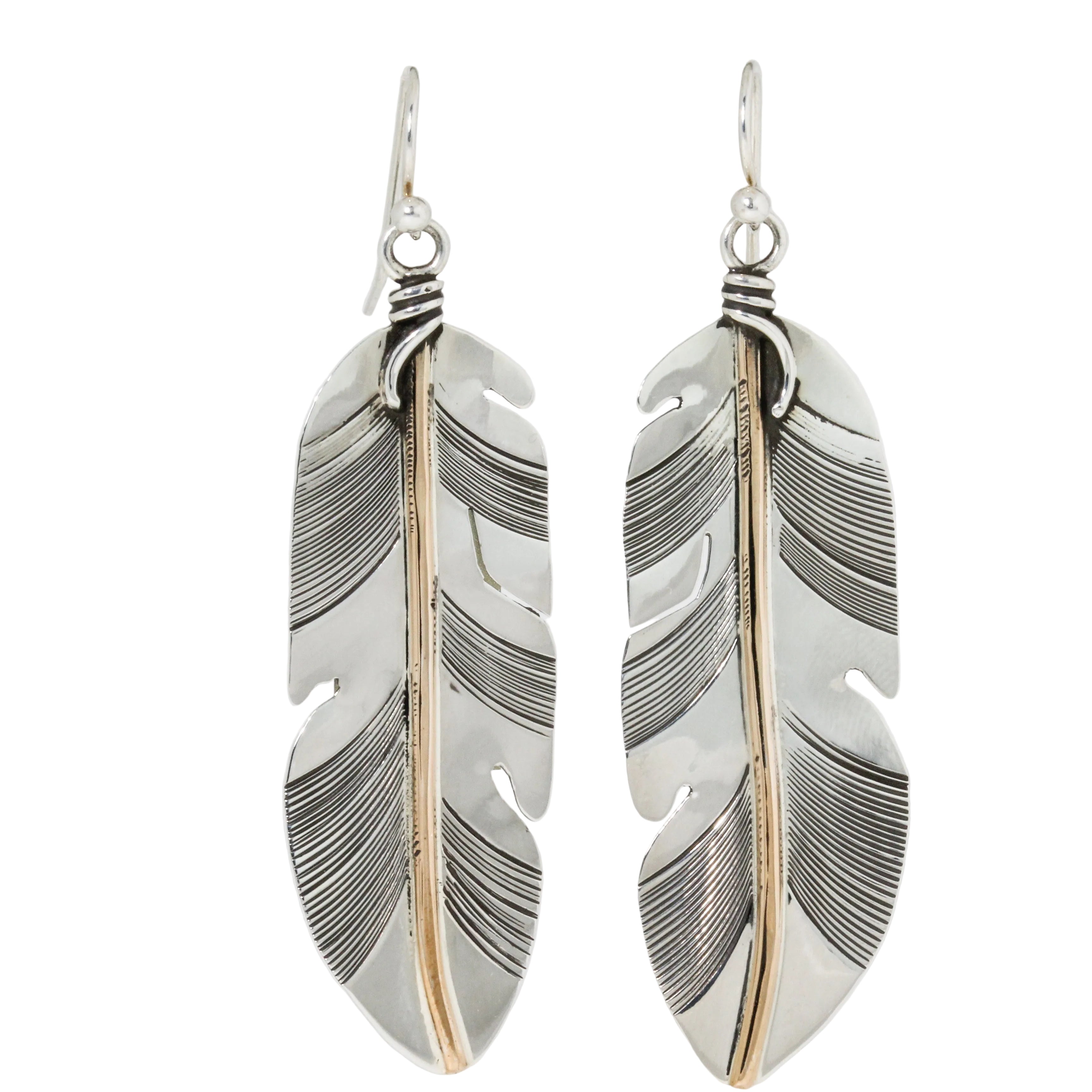 Large Two-Tone Feather Earrings by Lena Platero