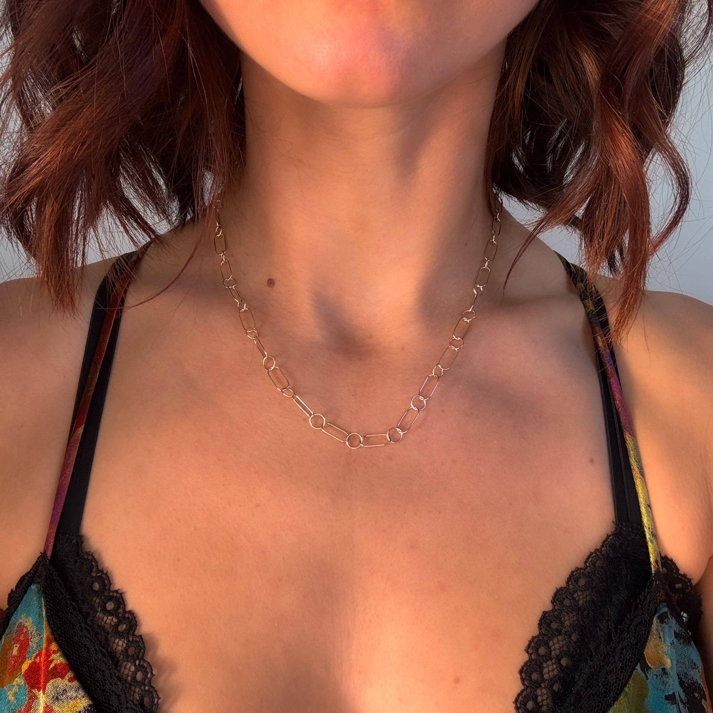 Handmade Oval and Round Chain Necklace