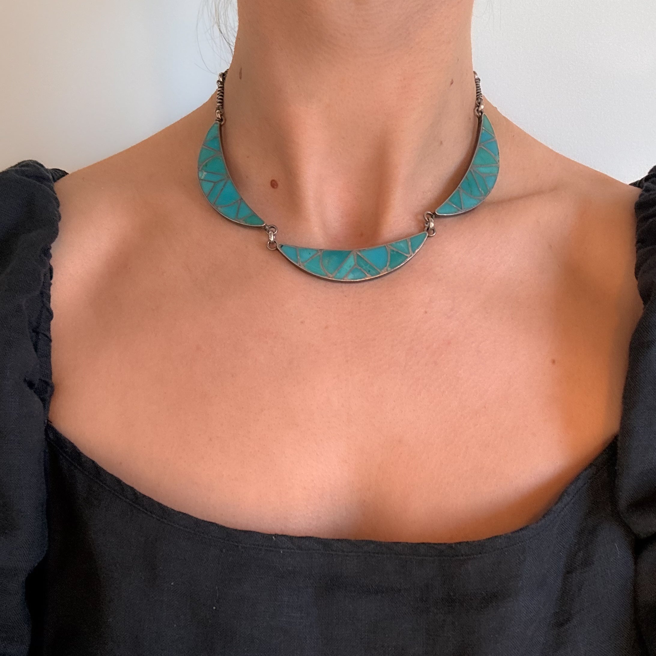 Vintage Zuni Three Moon Collar Necklace