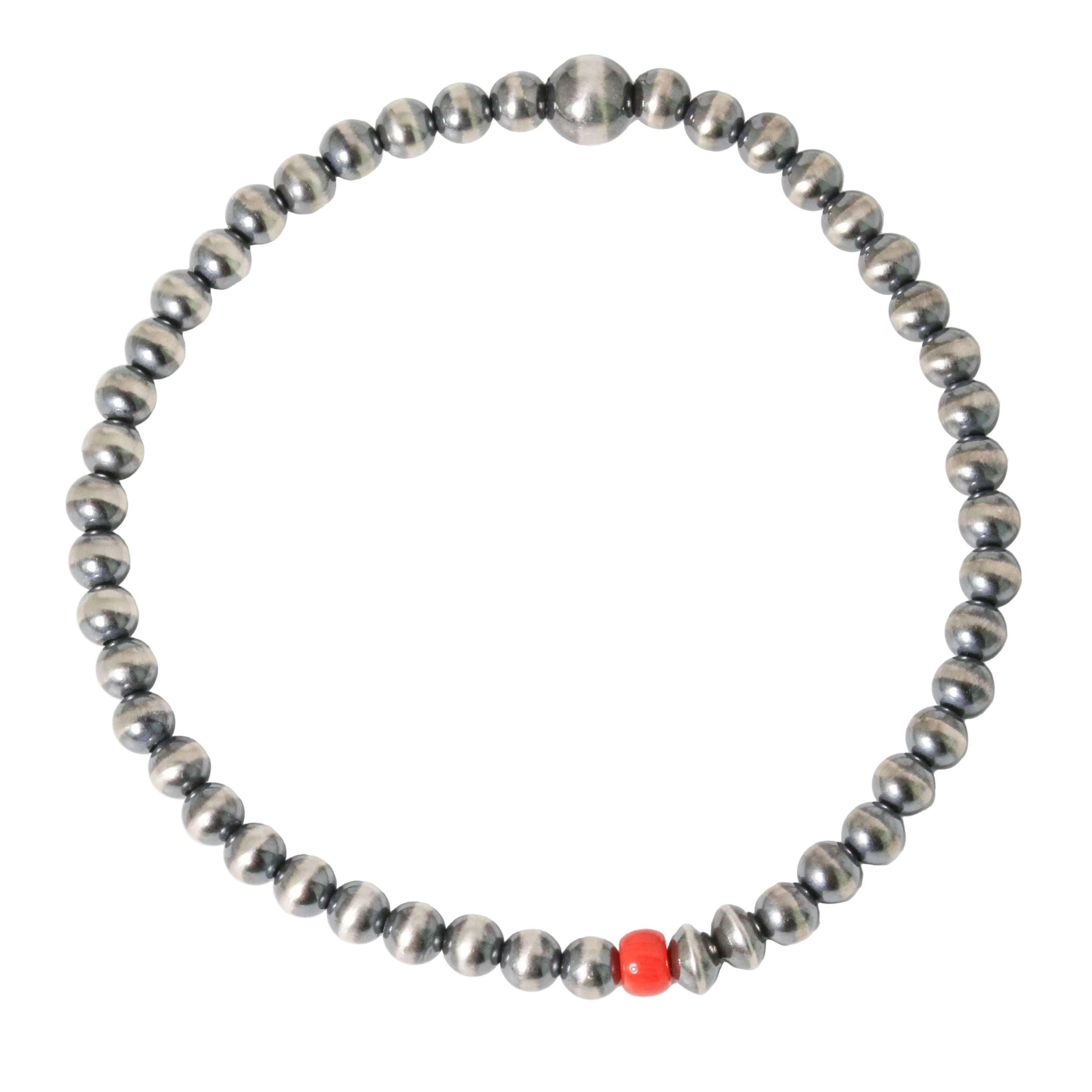 Navajo Pearl + Red Coral Bracelet