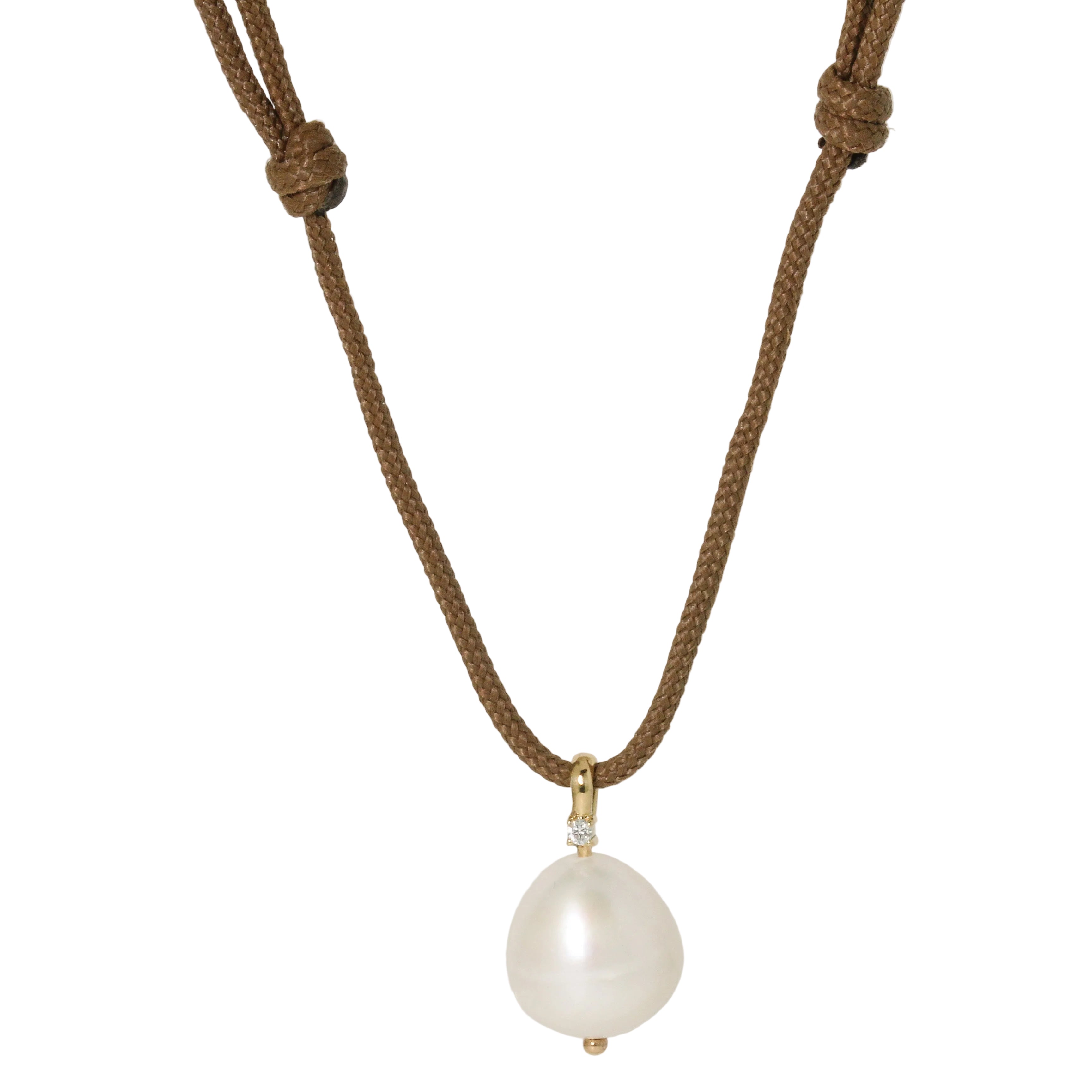 Freshwater Pearl + Diamond Paracord Necklace