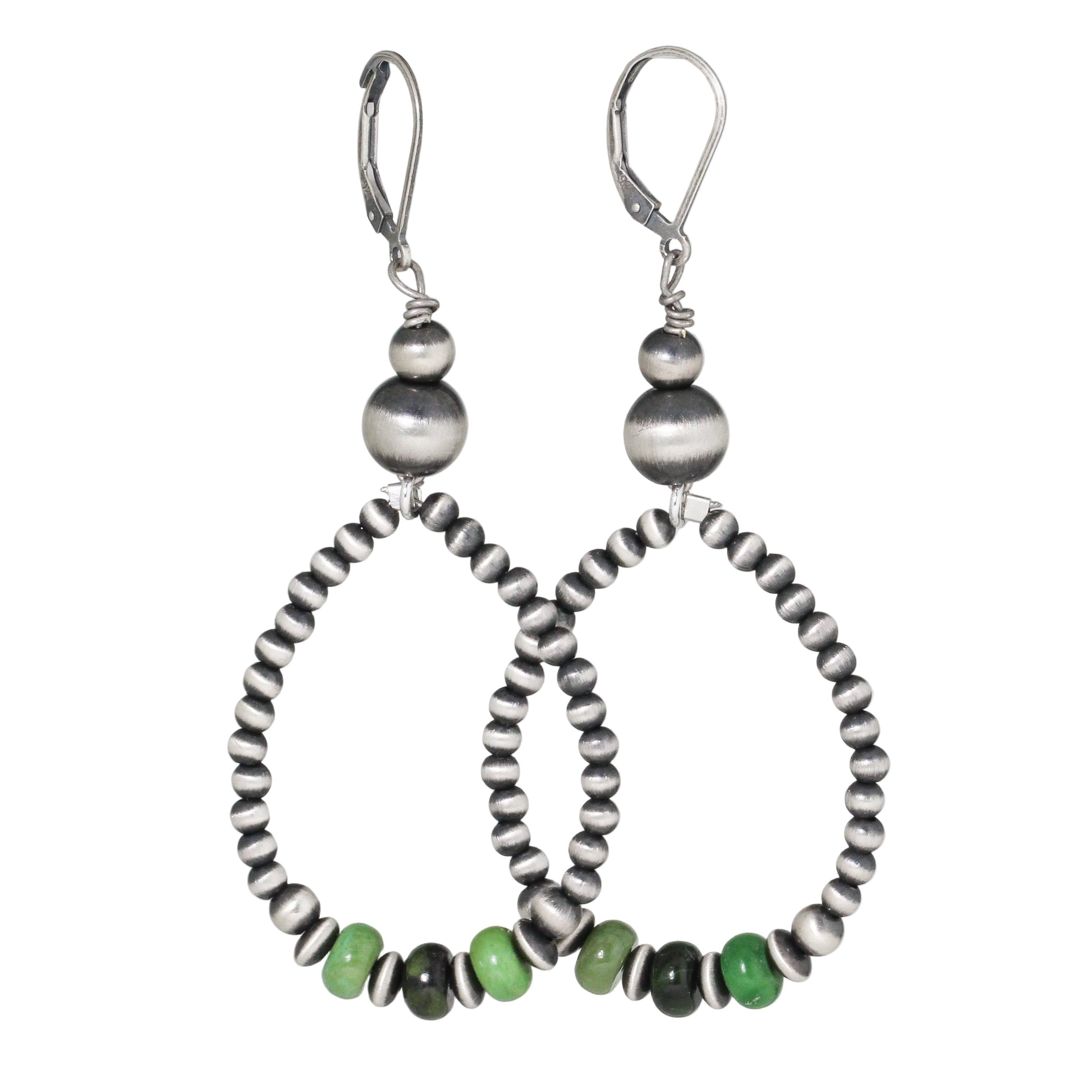 Green Turquoise + Navajo Pearl Hoop Earrings