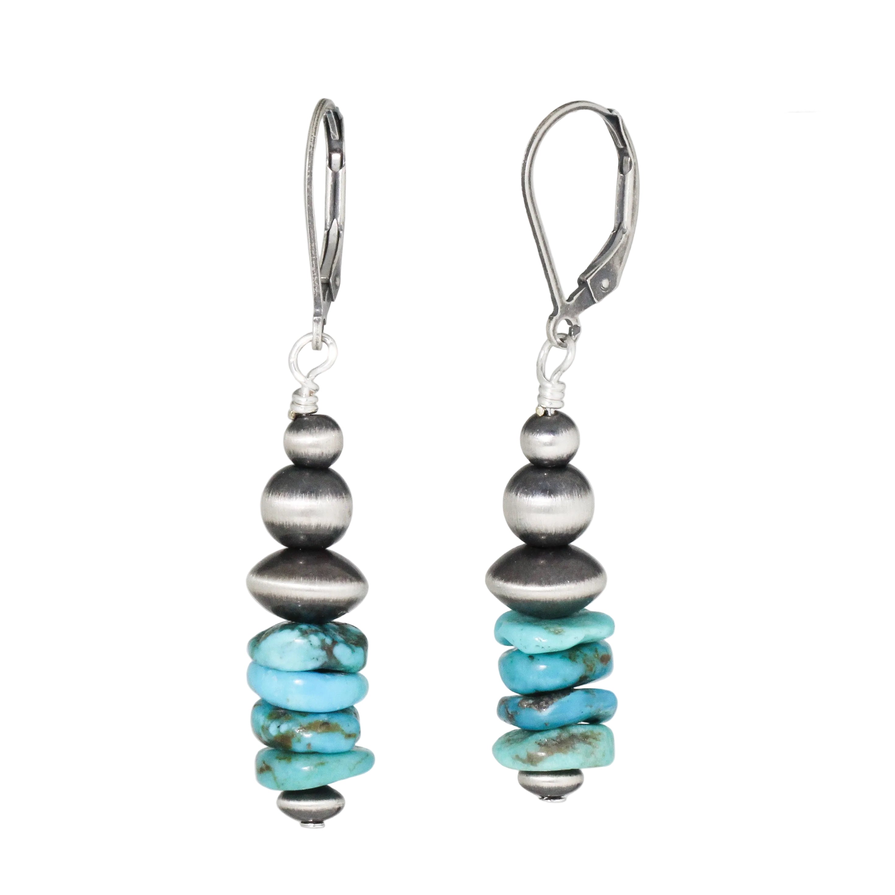 Handcut Turquoise + Navajo Pearl Drop Earrings