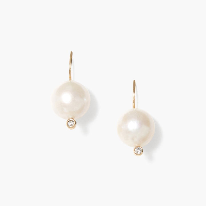 White Pearl + Diamond Earrings