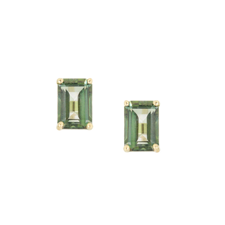 Emerald Cut Green Topaz Stud Earrings