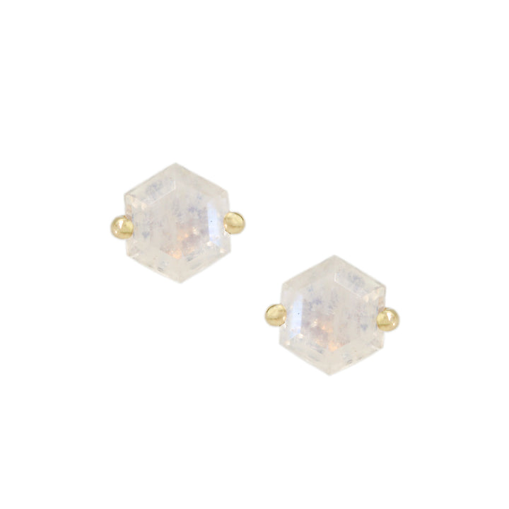 Rainbow Moonstone Hexagon Stud Earrings