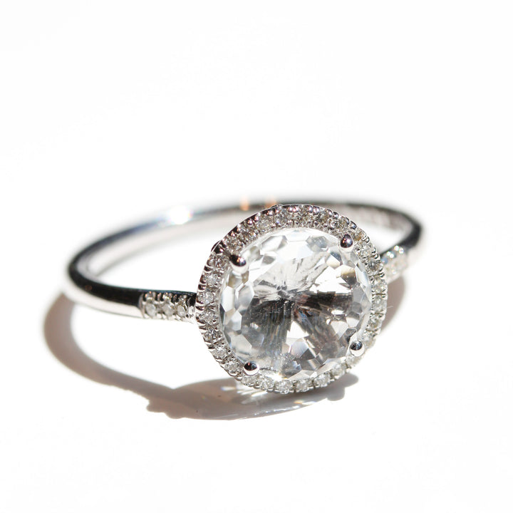 White Topaz Halo Ring