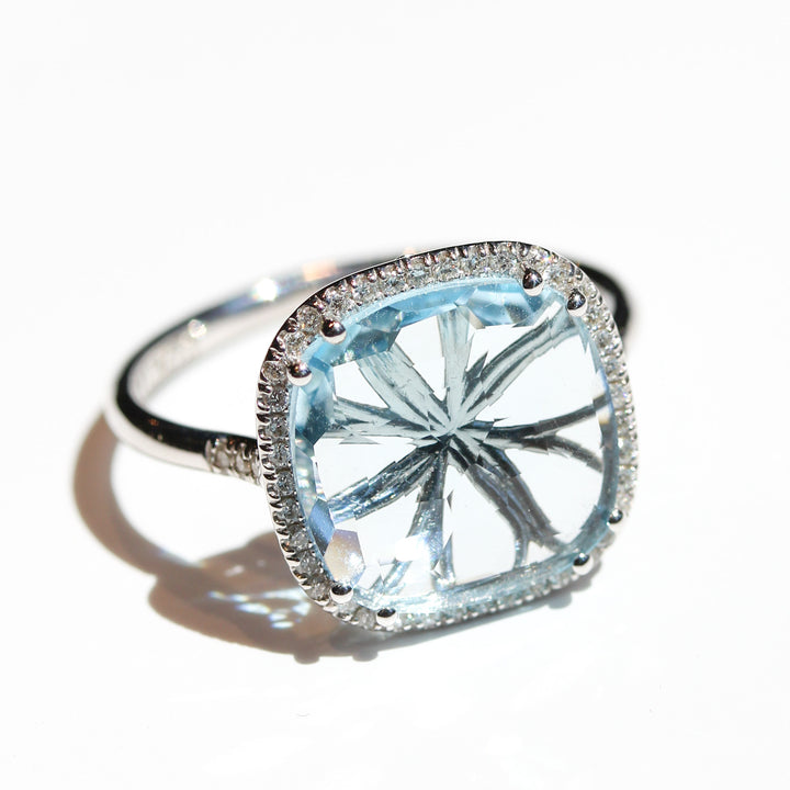 Sky Blue Topaz Cushion Halo Ring