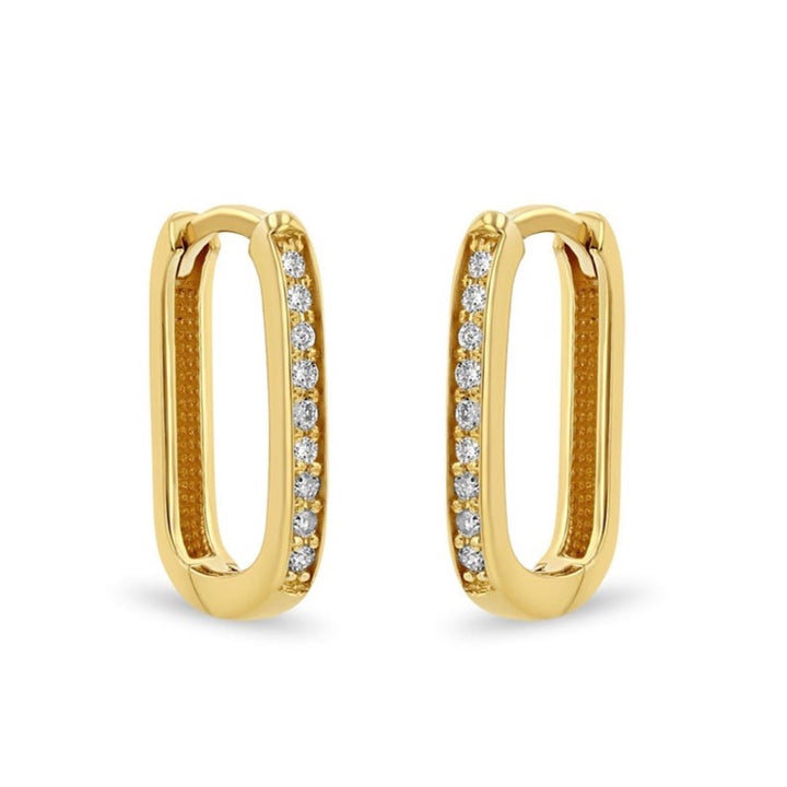 Medium Thick Oval Pave Huggie Hoops