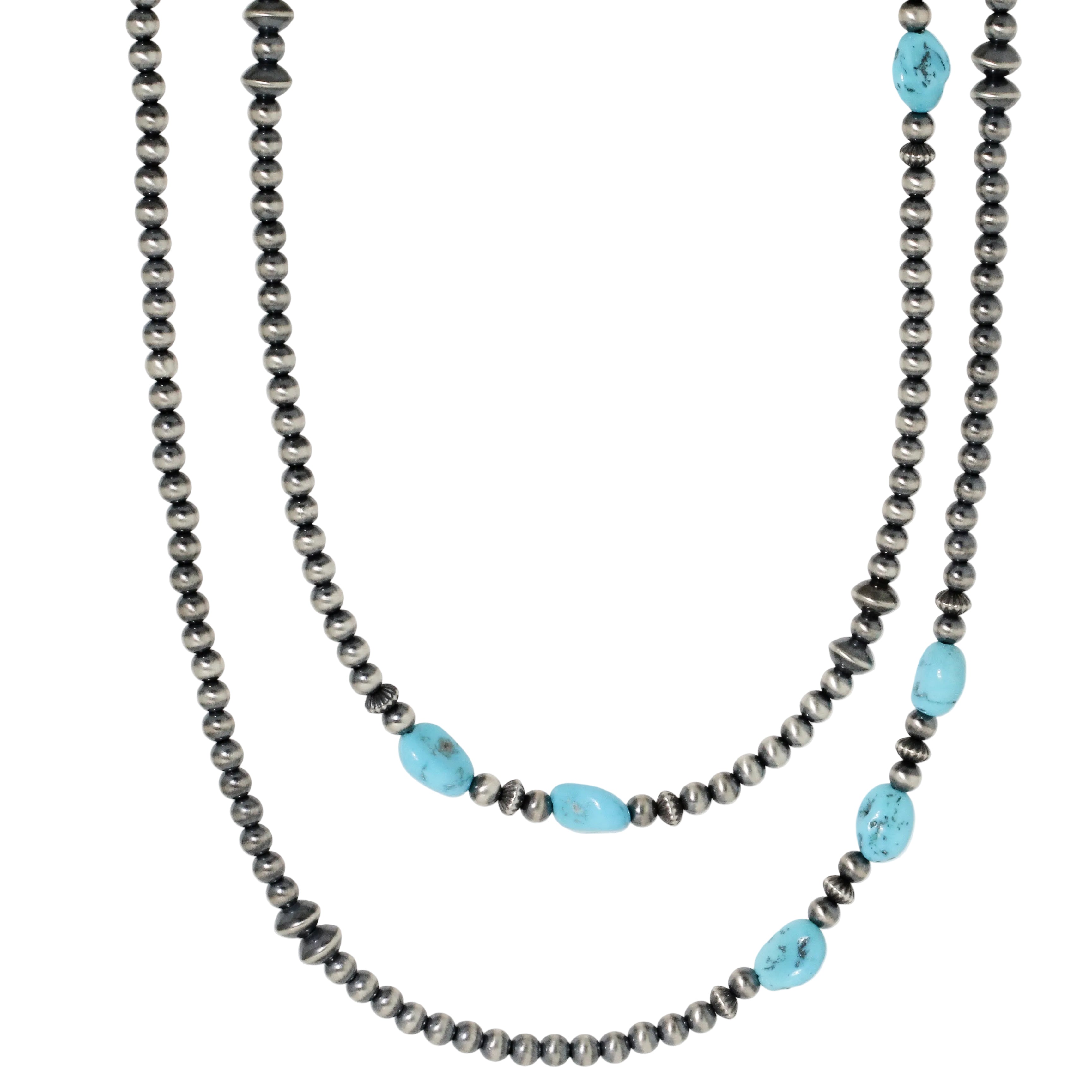 Long Navajo Pearl w. Turquoise Strand Necklace