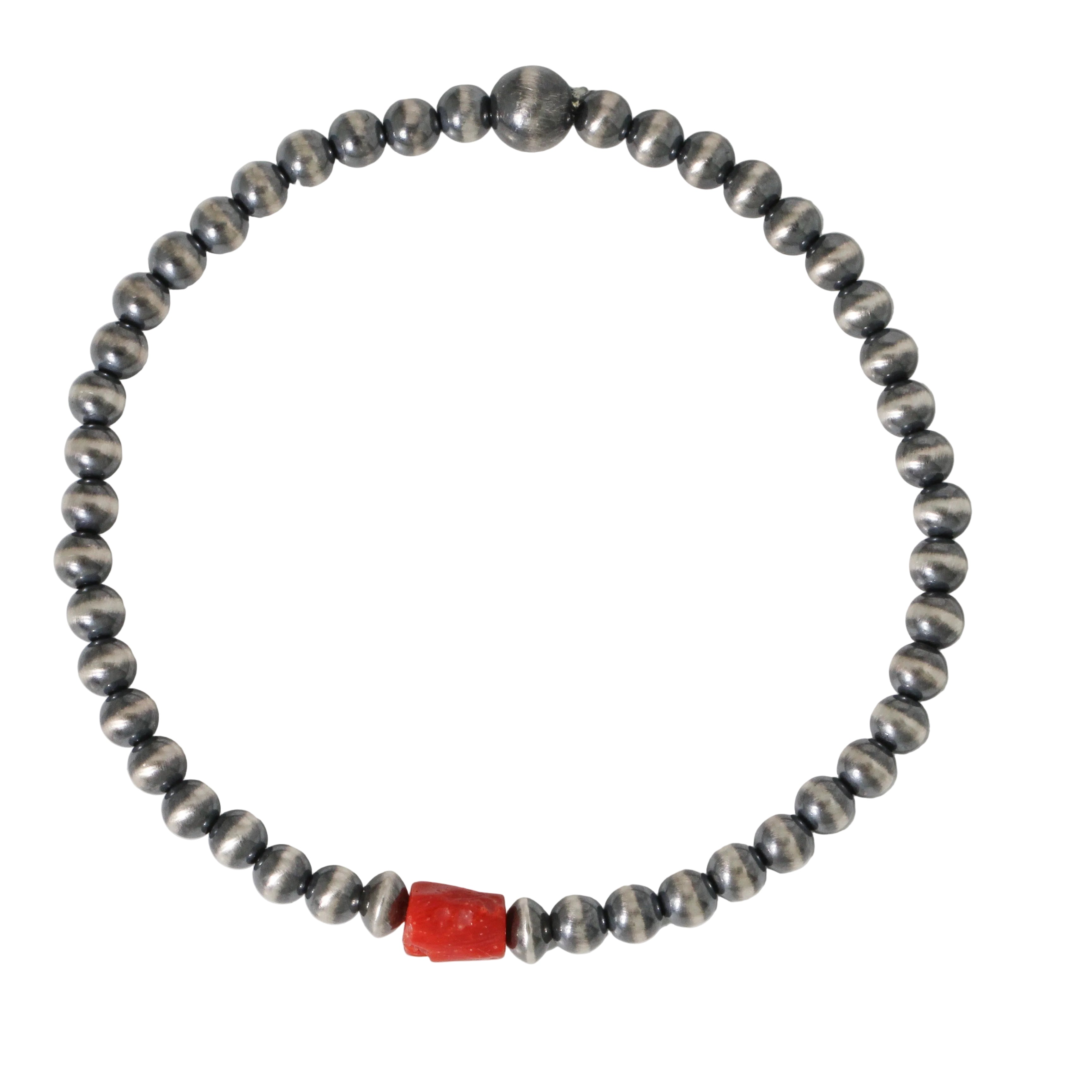 Navajo Pearl + Red Coral Bracelet
