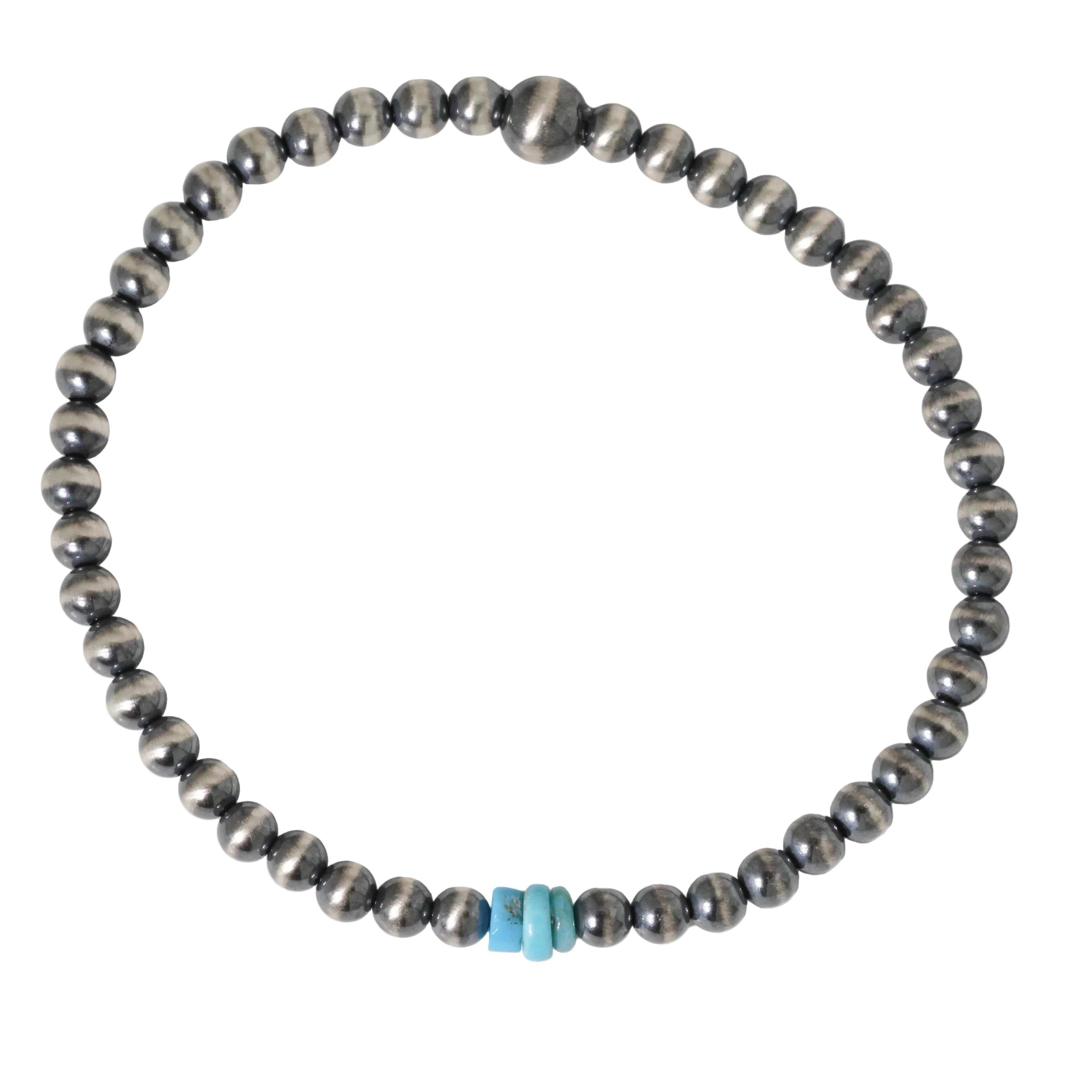 Navajo Pearl + Stacked Blue Turquoise Bracelet