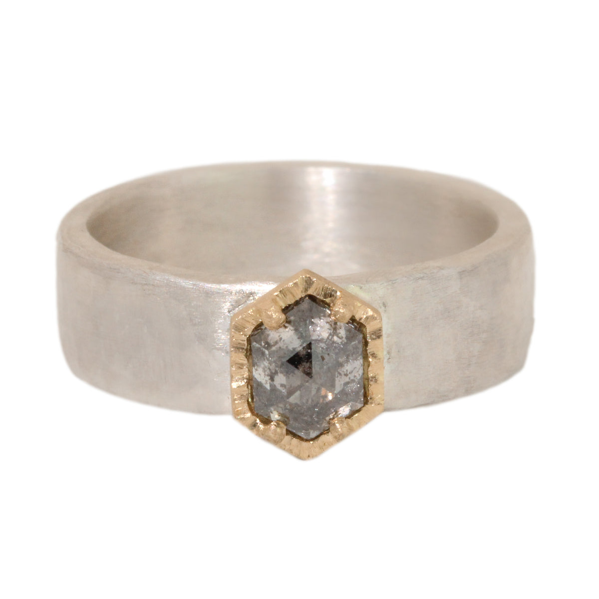 .78ct Hex Salt + Pepper Diamond Ring