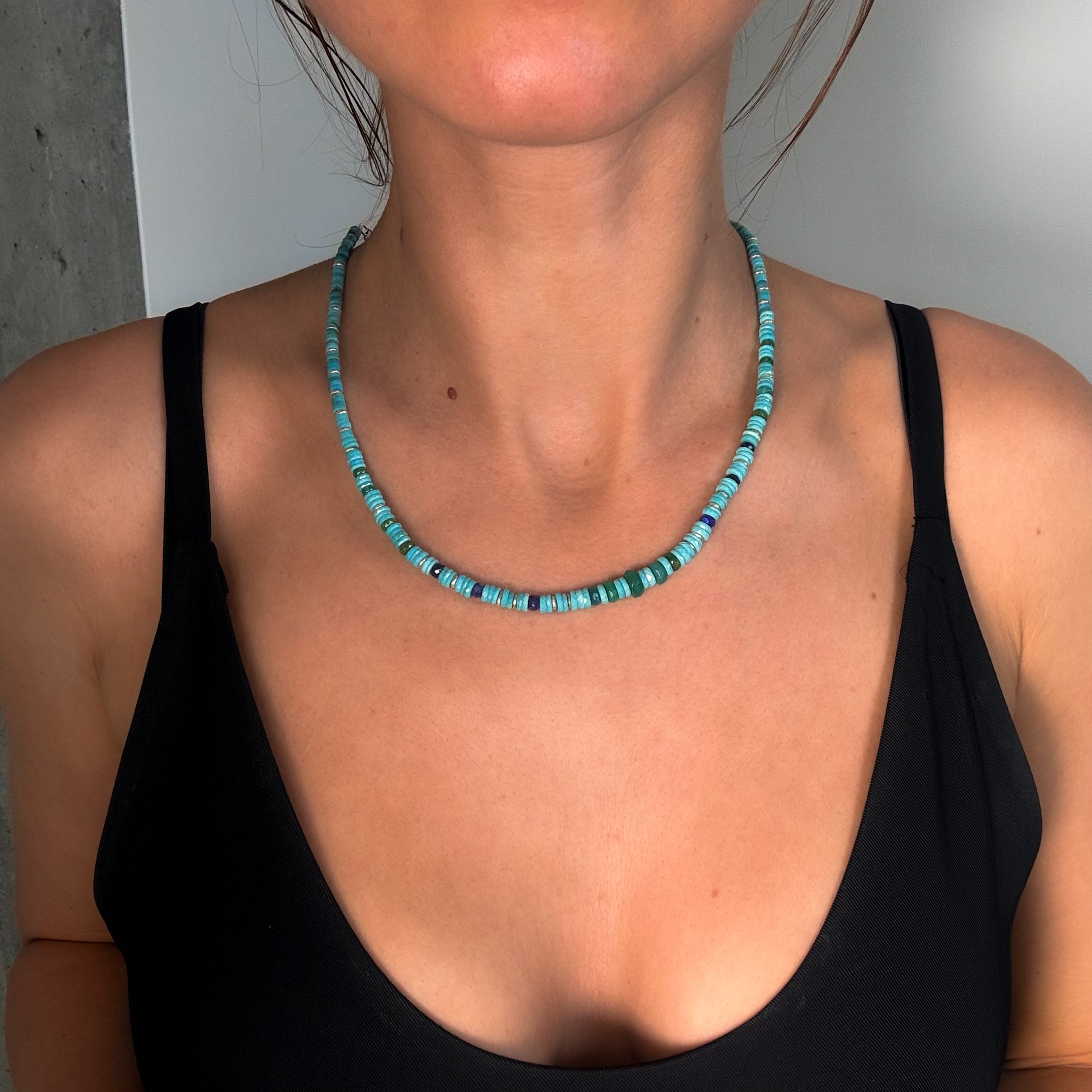 Faceted Turquoise + Opal Strand Necklace