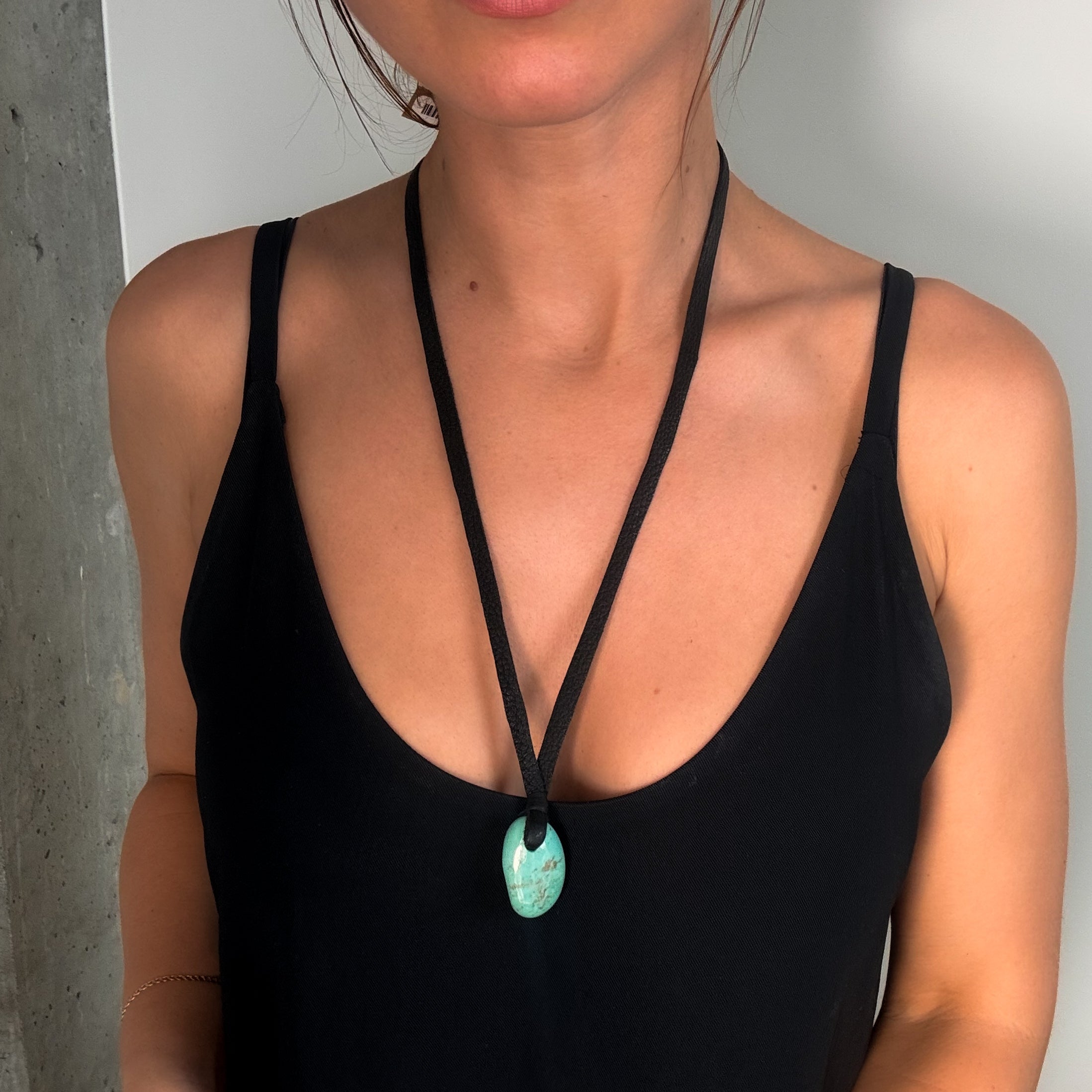 Sacred Stone + Black Leather Necklace
