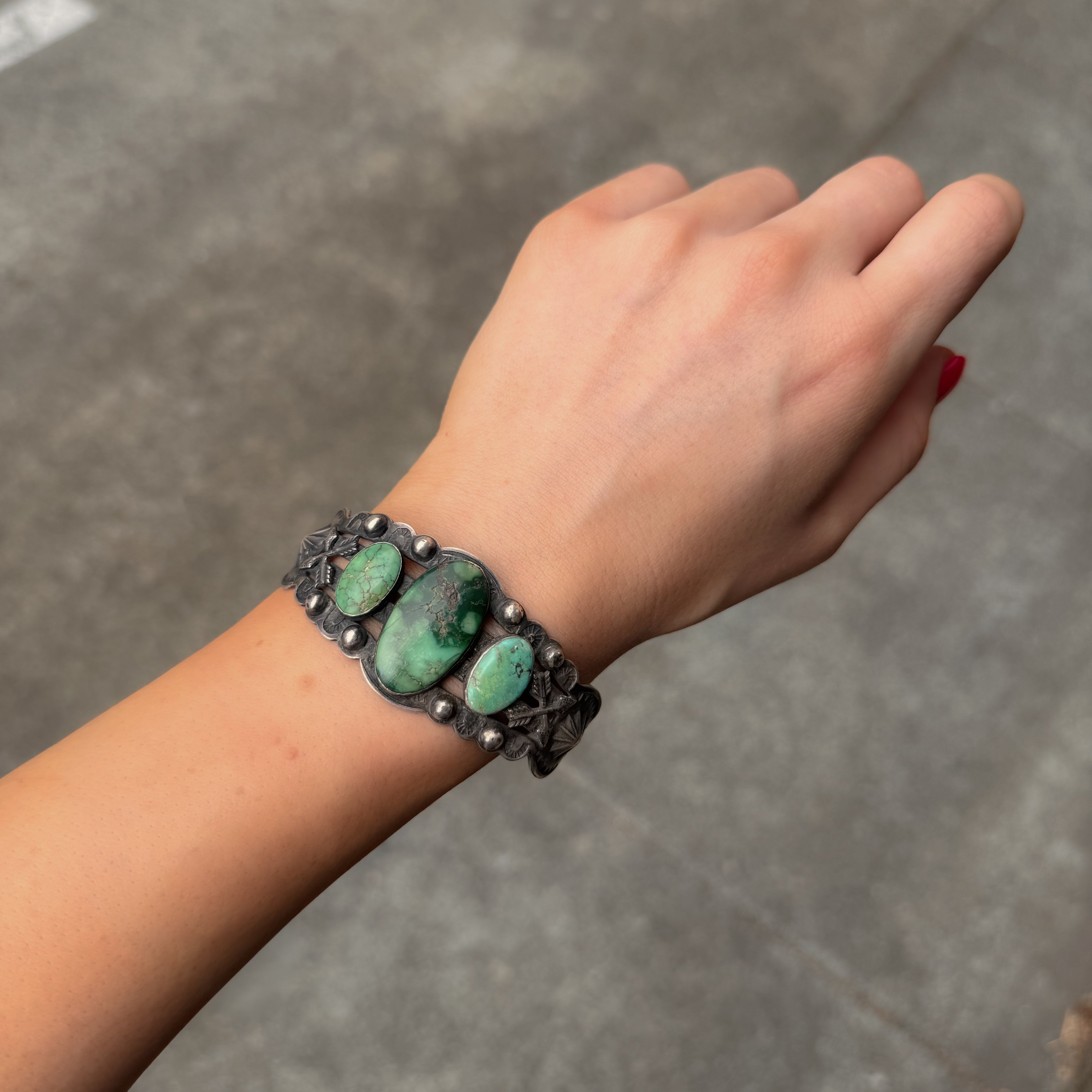Vintage Cerrillos Turquoise Cuff Bracelet, Circa 1930’s