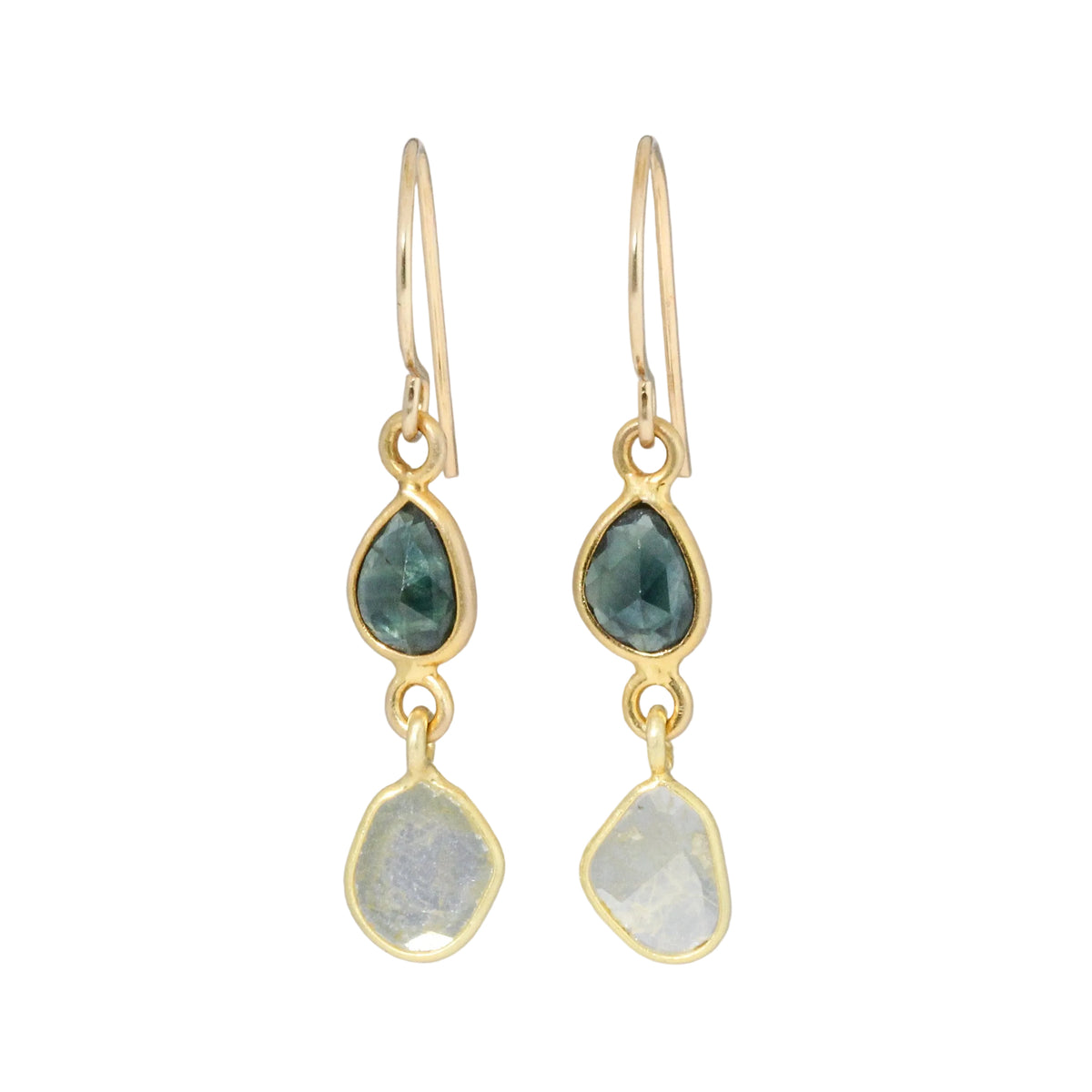 Blue Sapphire + Natural Diamond Slice Earrings