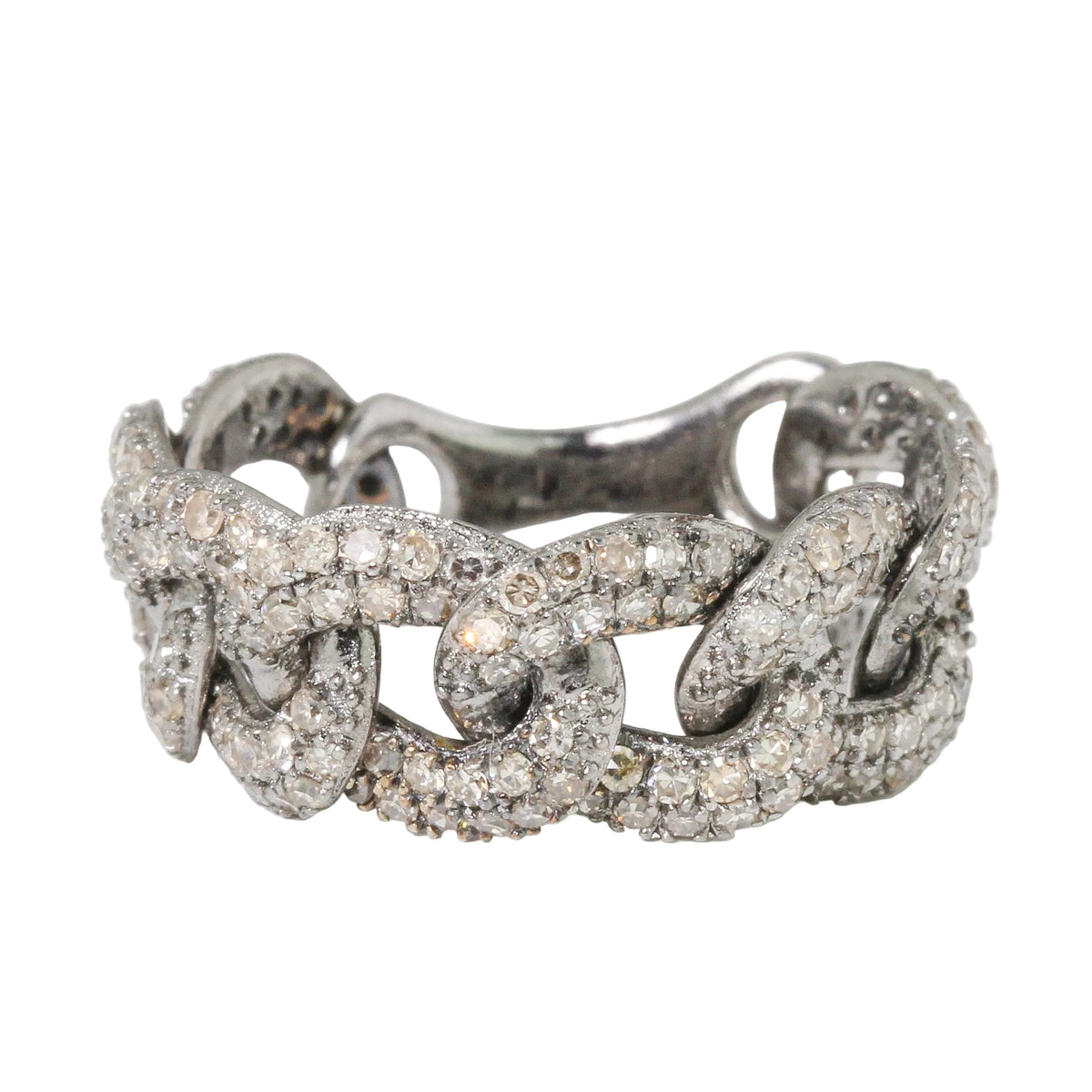 Loose-Link Pavé Diamond Curb Ring