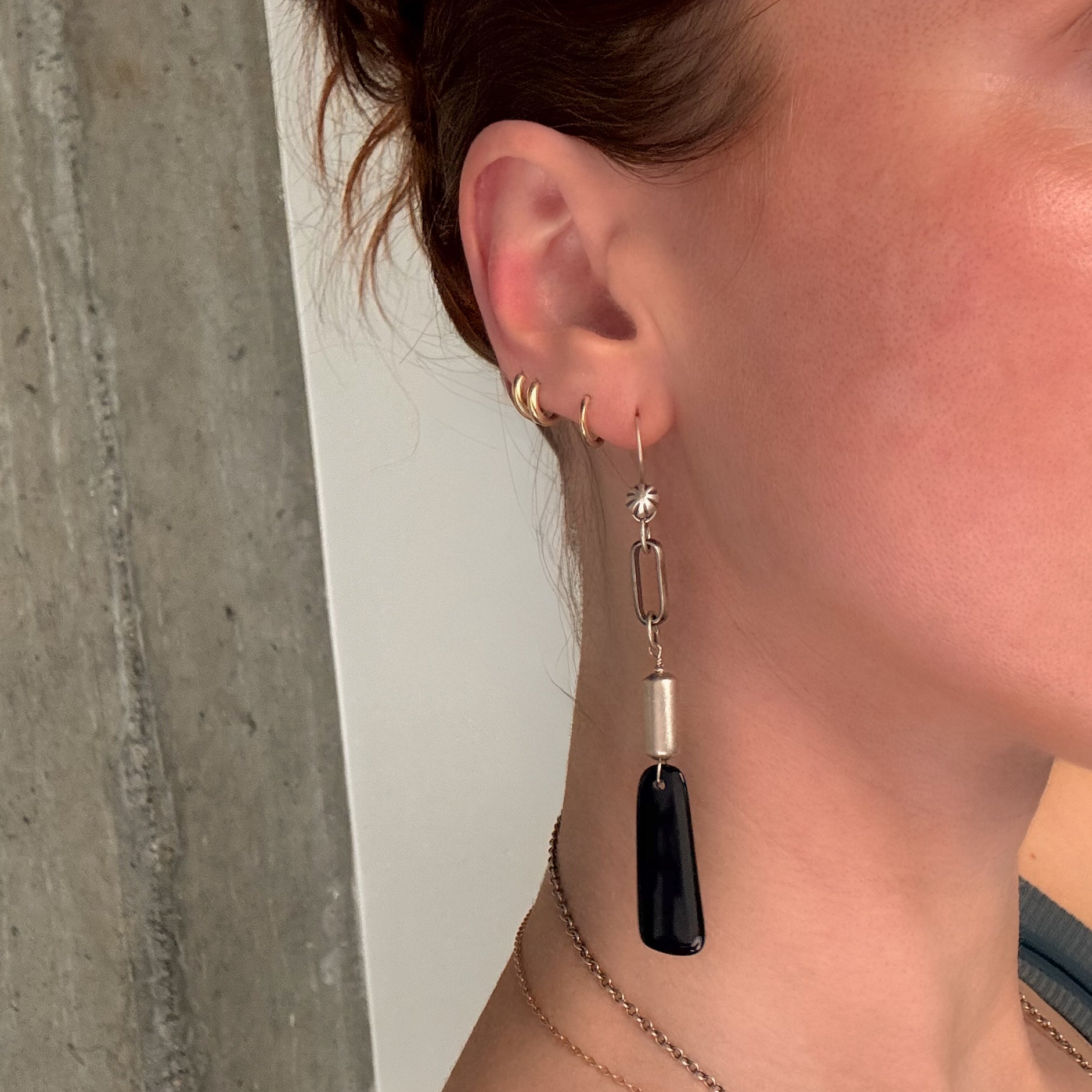 Long Black Jet + Links Earrings