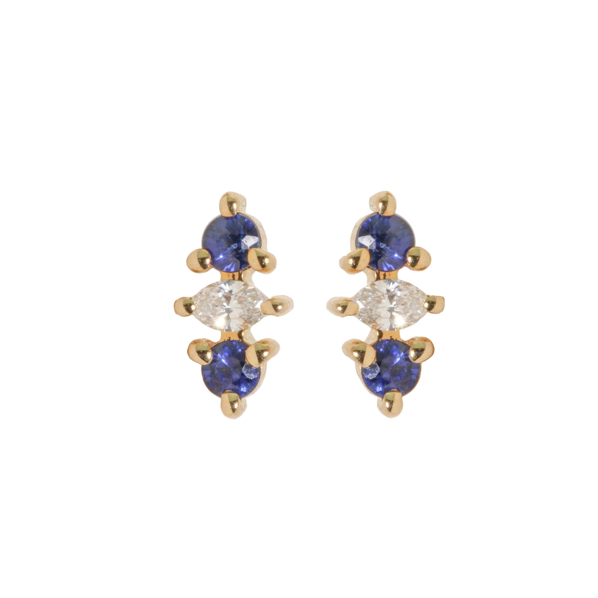 Blue Sapphire & Diamond Stud Earrings