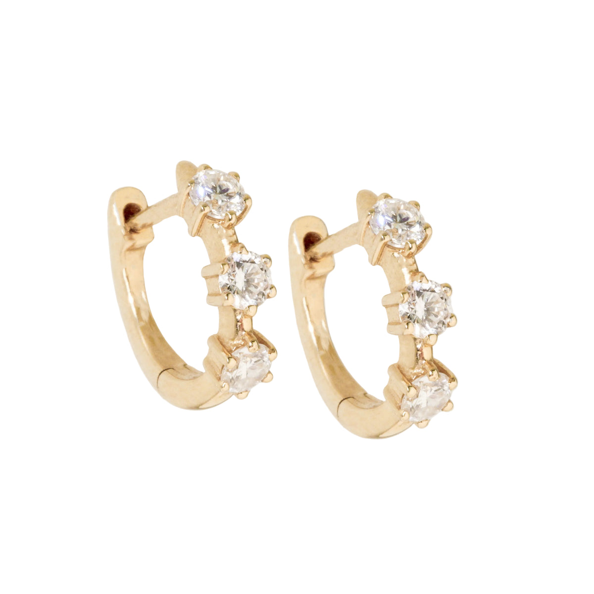 Triple Diamond Huggie Hoop Earrings