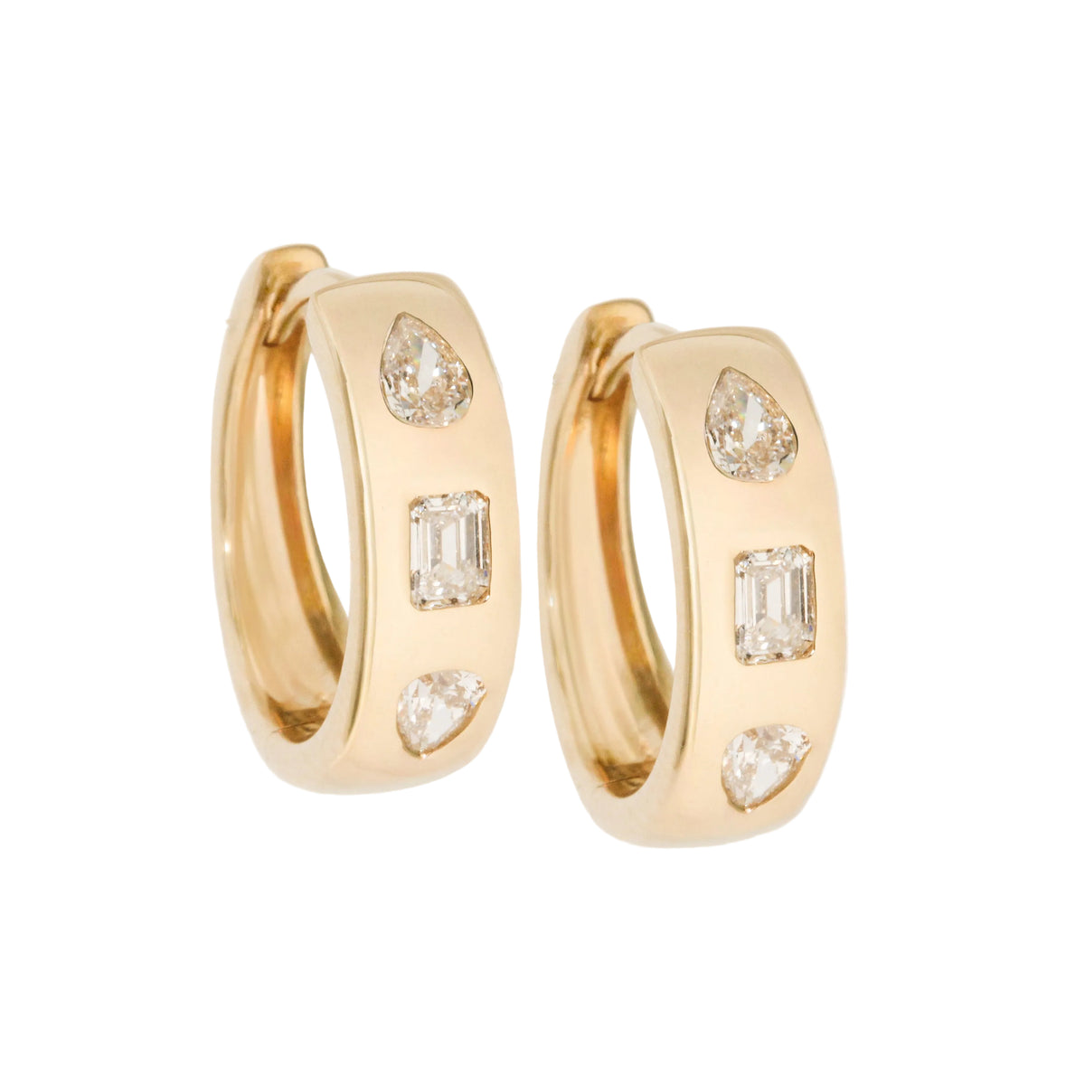 Mixed Diamond Huggie Hoop Earrings