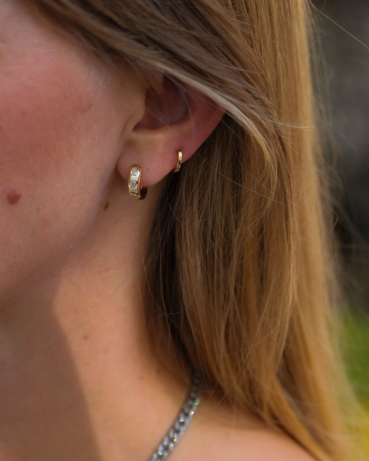 Mixed Diamond Huggie Hoop Earrings