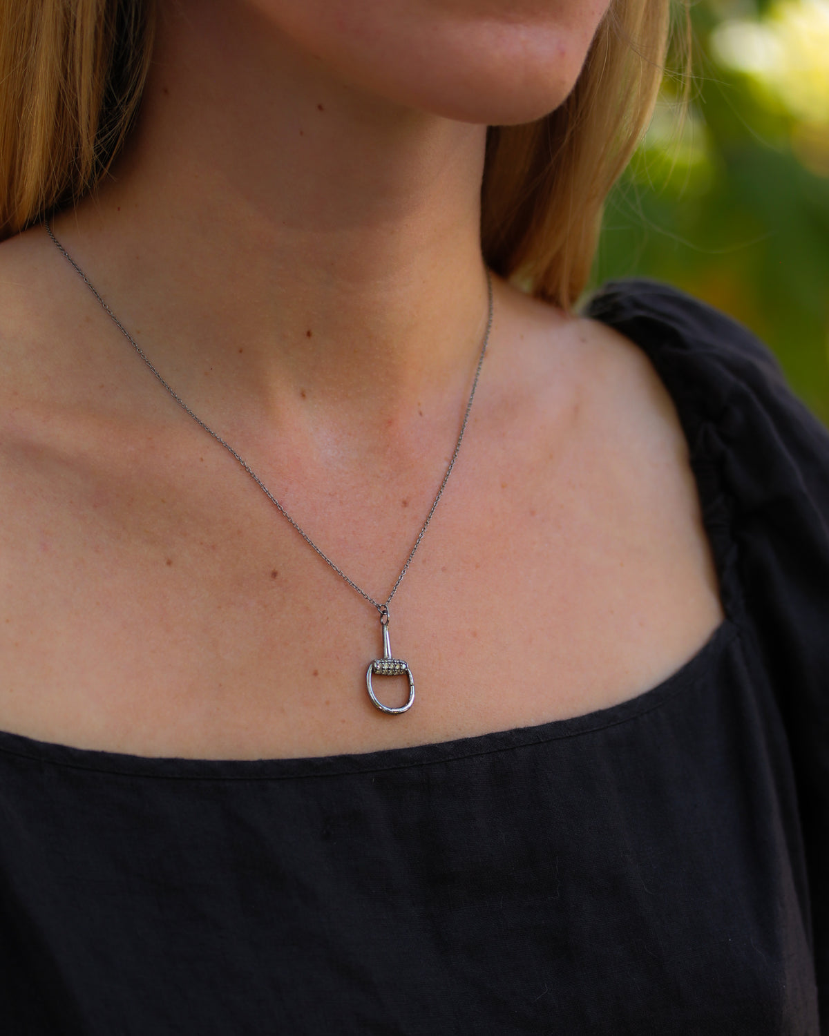 Diamond Stirrup Charm Holder Necklace