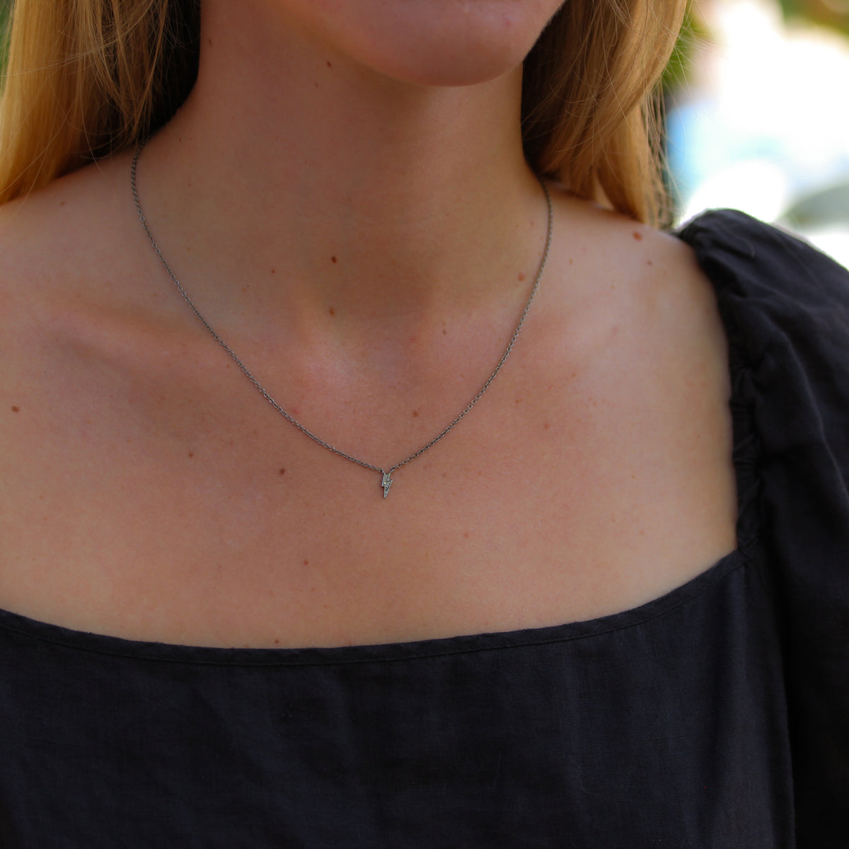 Mini Silver Diamond Bolt Necklace