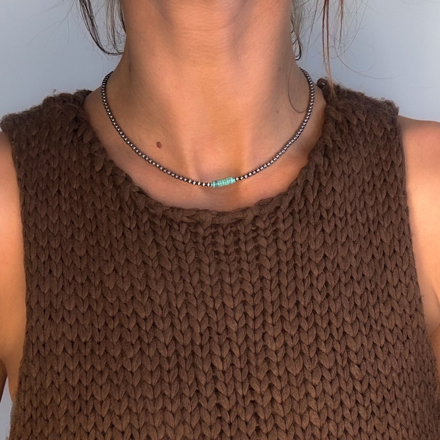 3mm Navajo Pearl + Stacked Turquoise Necklace