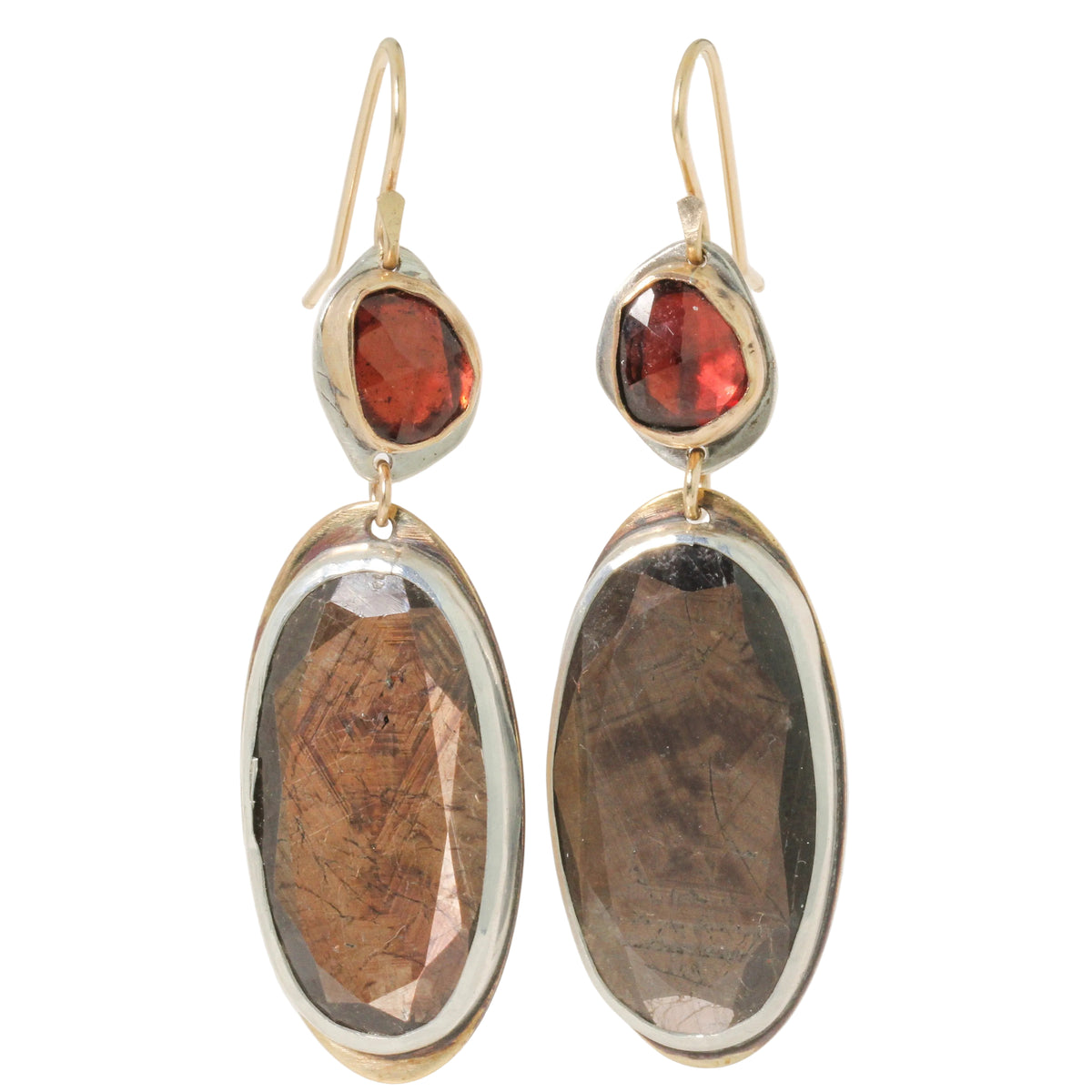Garnet + Brown Sapphire Drop Earrings