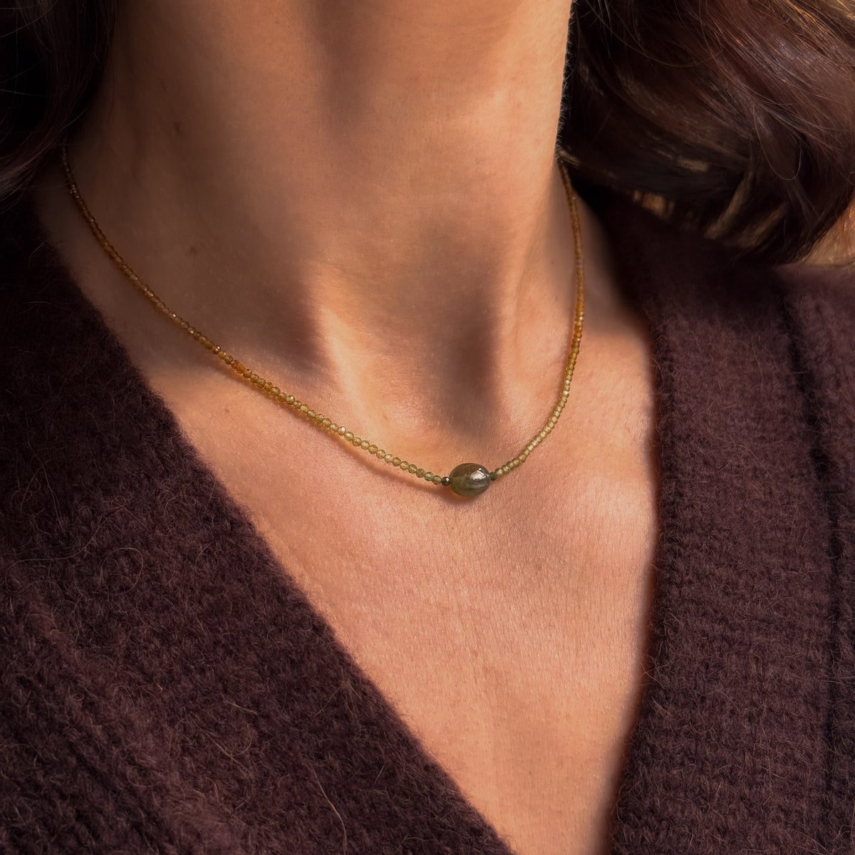 Green Tourmaline + Sapphire Ombre Necklace