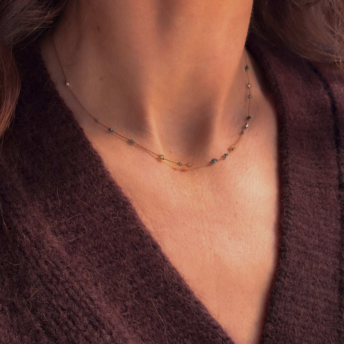 Blue Mix Diamond Scatter Necklace