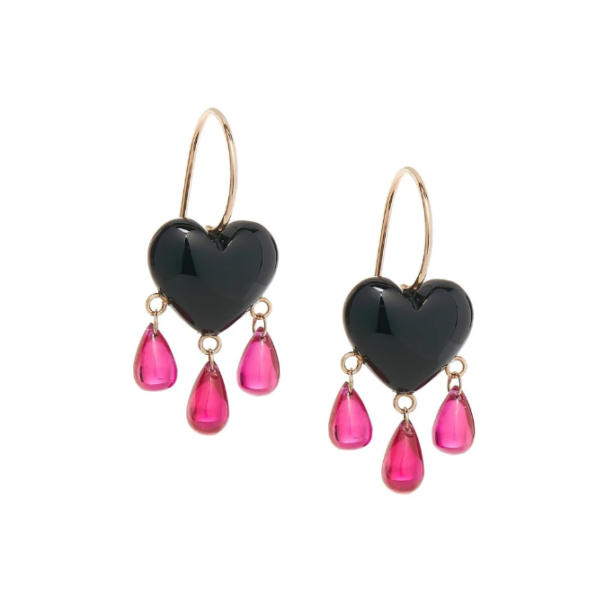 Black Onyx Bleeding Heart Earrings