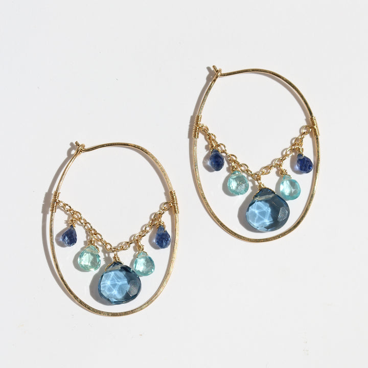 Blue Topaz Chain Hoops