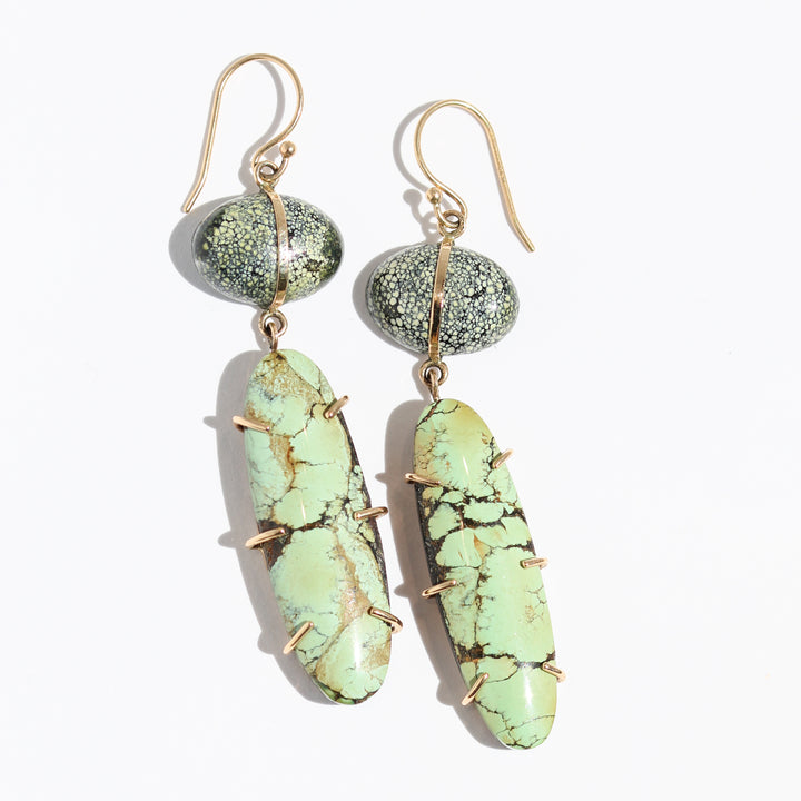 Double Drop Green Turquoise Earrings