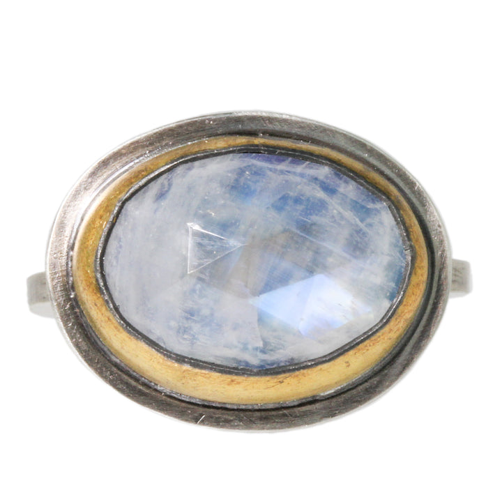 Medium Rainbow Moonstone Crescent Rim Ring