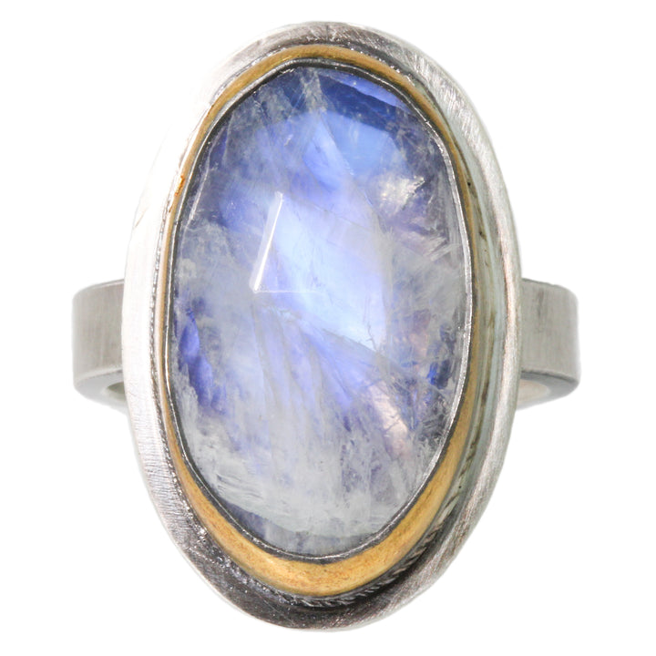 Large Rainbow Moonstone Crescent Rim Ring