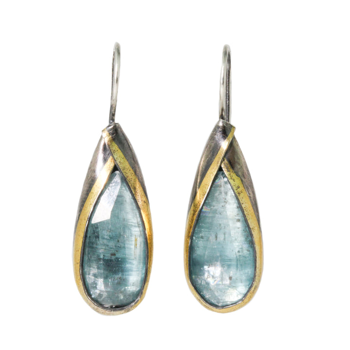 Small Teardrop Fold Blue Kyanite Earrings