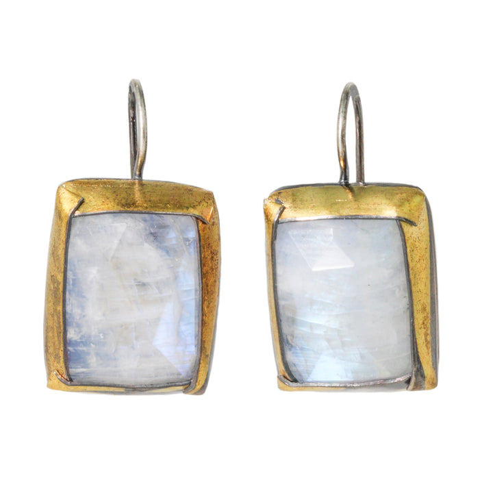 Rectangle Fold Rainbow Moonstone Earrings