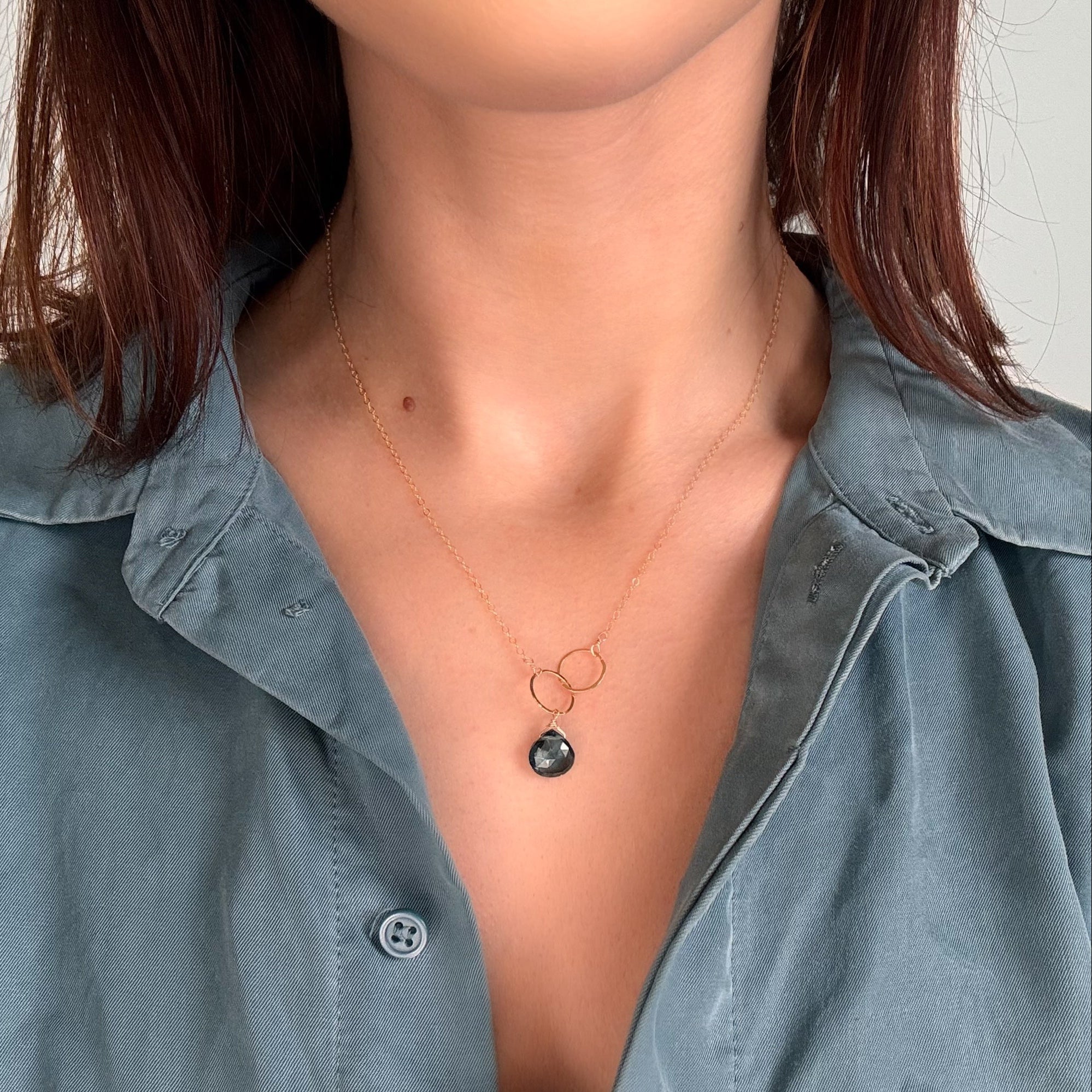 Green Amethyst Double Circle Drop Necklace