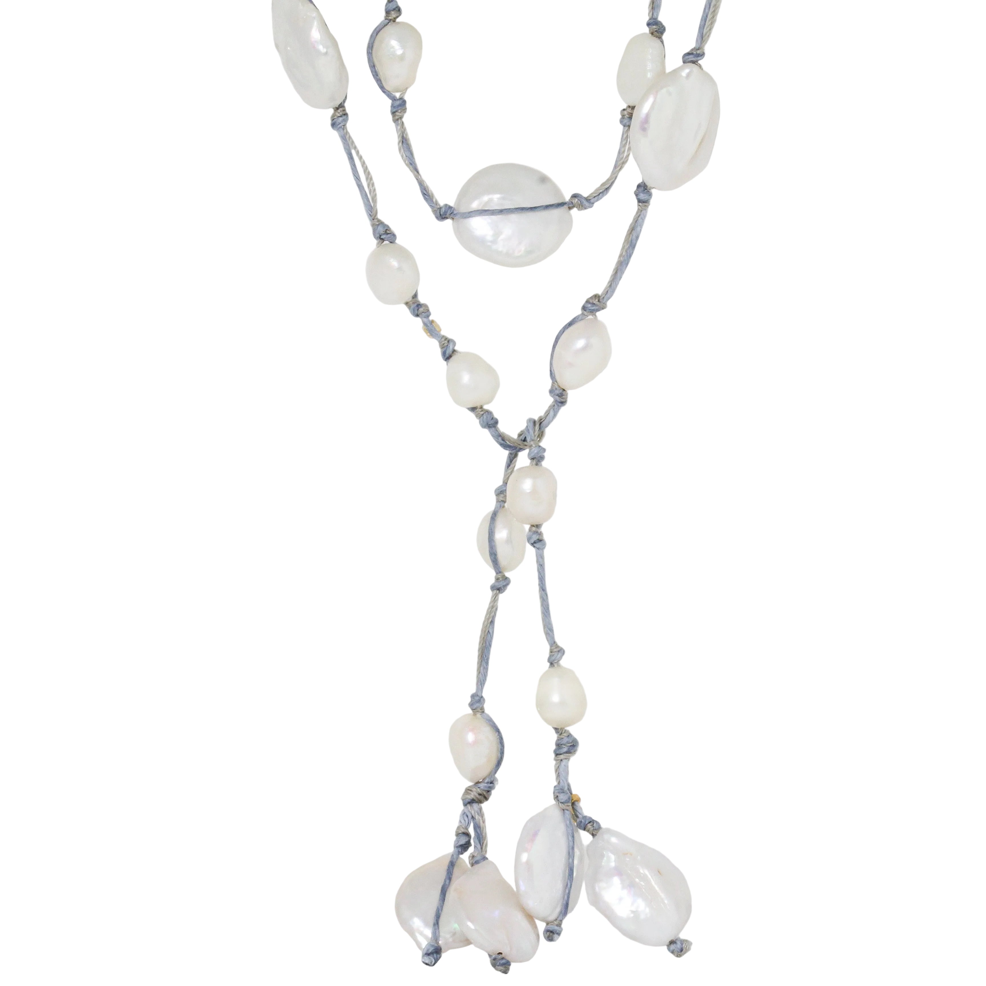 Elsa Silk Lariat White Pearl Necklace