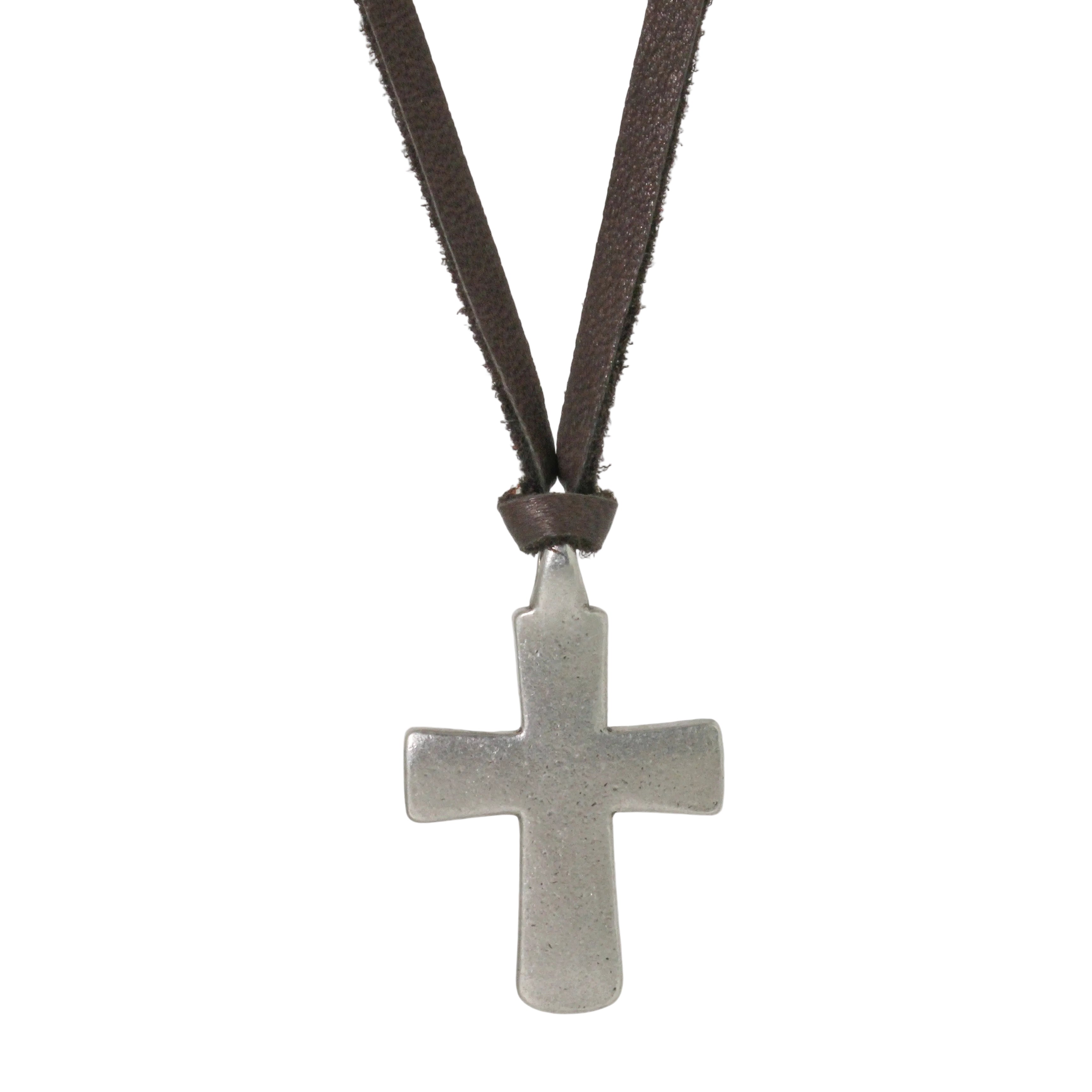 Sterling + Leather Cross Necklace